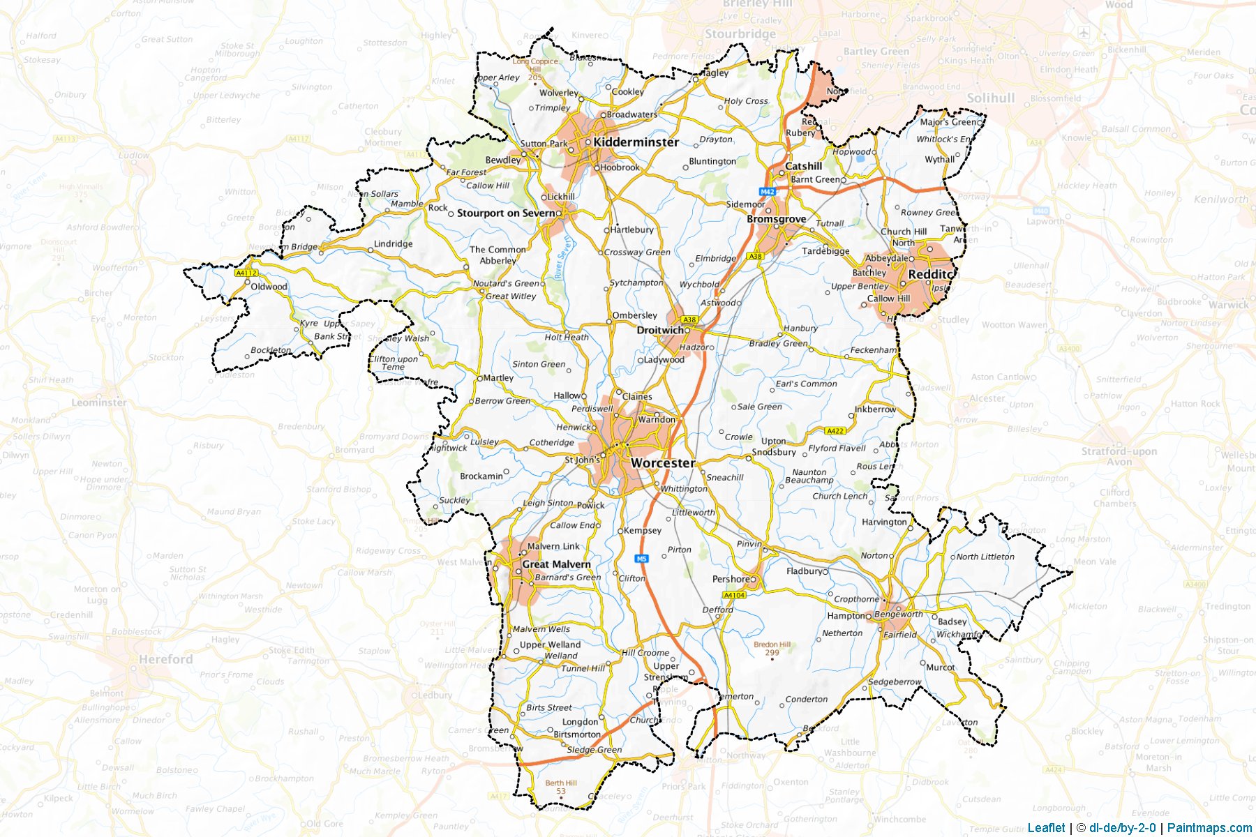 Muestras de recorte de mapas Worcestershire (Worcestershire)-1