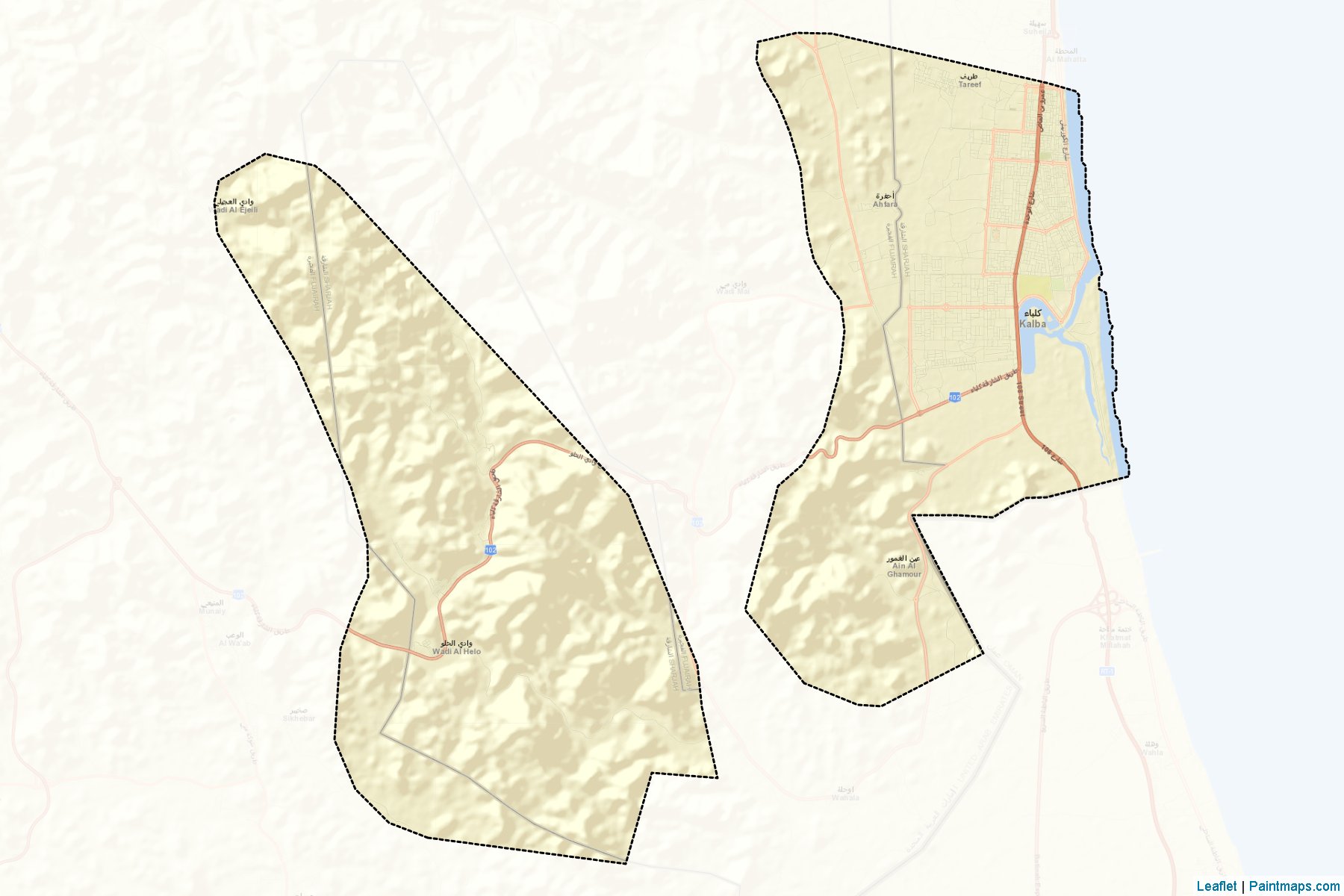 Muestras de recorte de mapas Kalba (Sharjah)-2