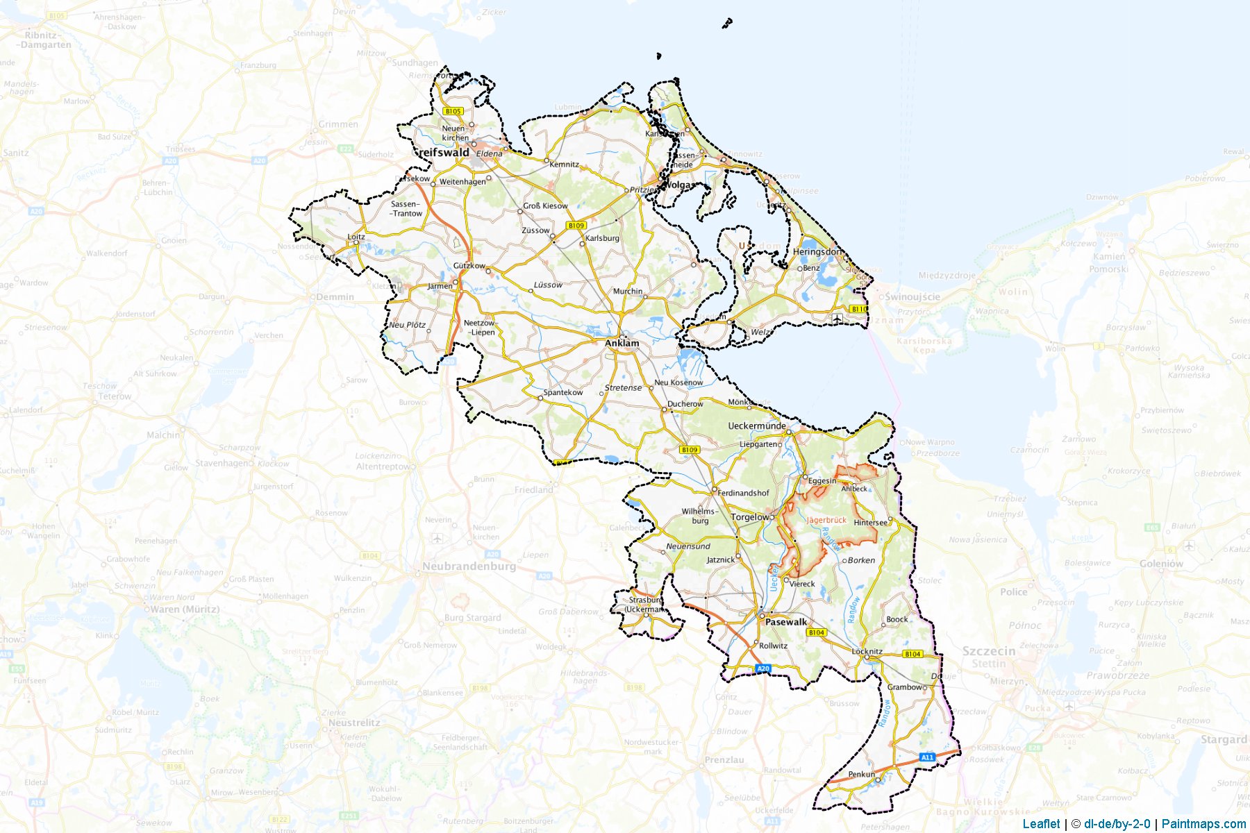 Muestras de recorte de mapas Vorpommern-Greifswald (Mecklenburg-Vorpommern)-1