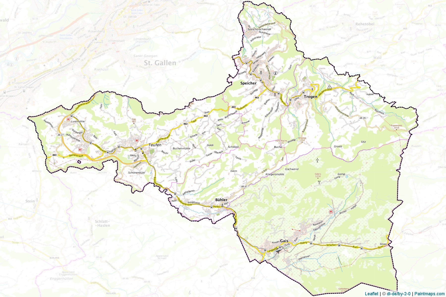 Muestras de recorte de mapas Mittelland (Appenzell Ausserrhoden)-1