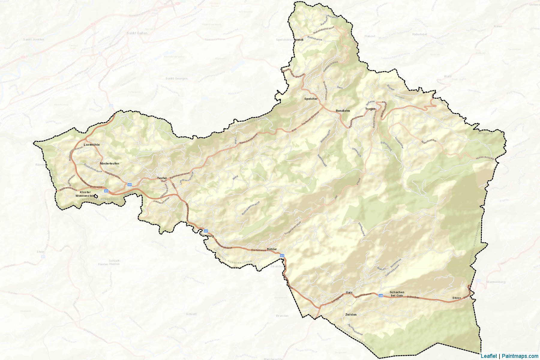 Muestras de recorte de mapas Mittelland (Appenzell Ausserrhoden)-2