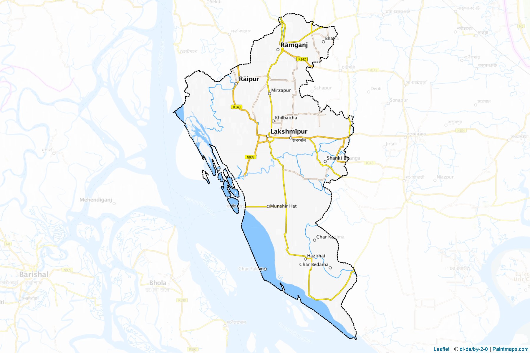 Muestras de recorte de mapas Lakshmipur (Chittagong)-1