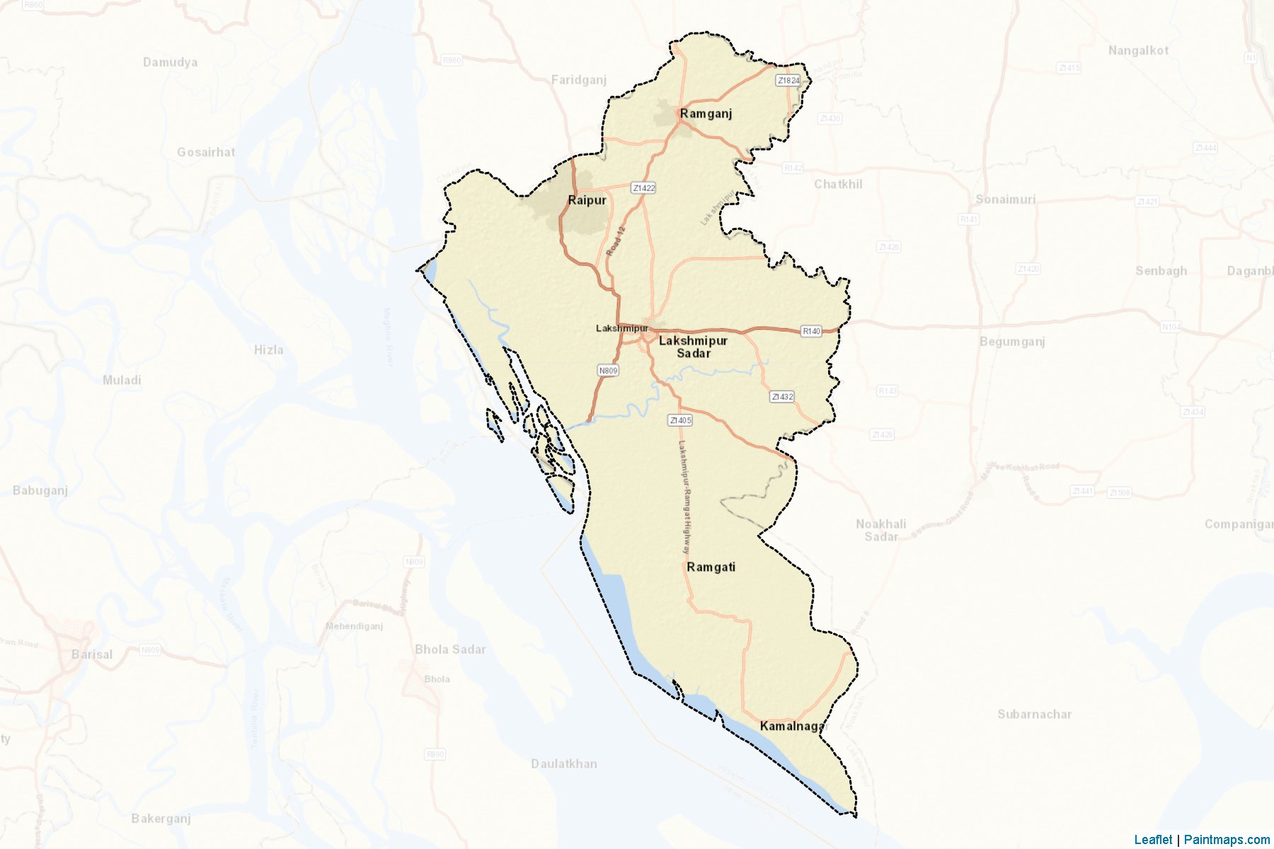 Muestras de recorte de mapas Lakshmipur (Chittagong)-2