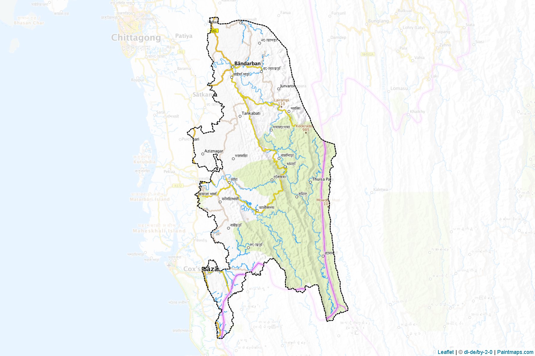 Muestras de recorte de mapas Bandarban (Chittagong)-1