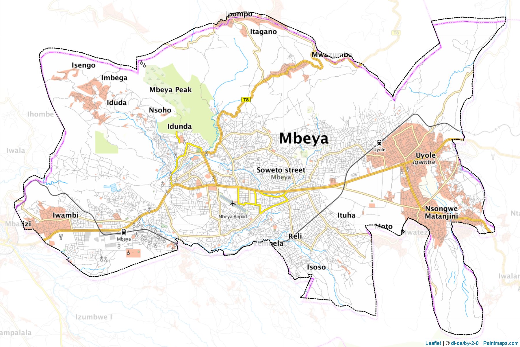 Muestras de recorte de mapas Mbeya Urban (Mbeya)-1