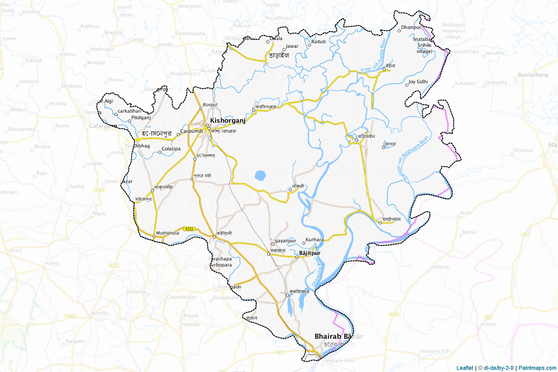 Mapas de muestra de Kishoreganj generados con la herramienta de recorte ...