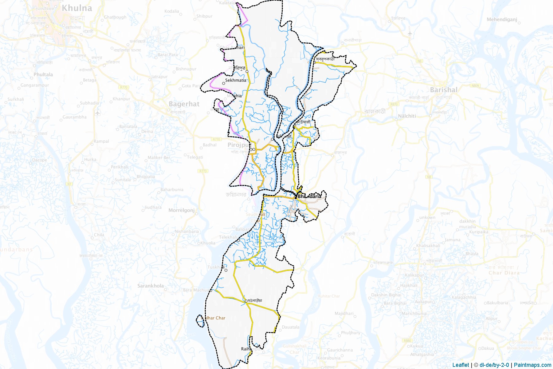 Muestras de recorte de mapas Pirojpur (Barisal)-1