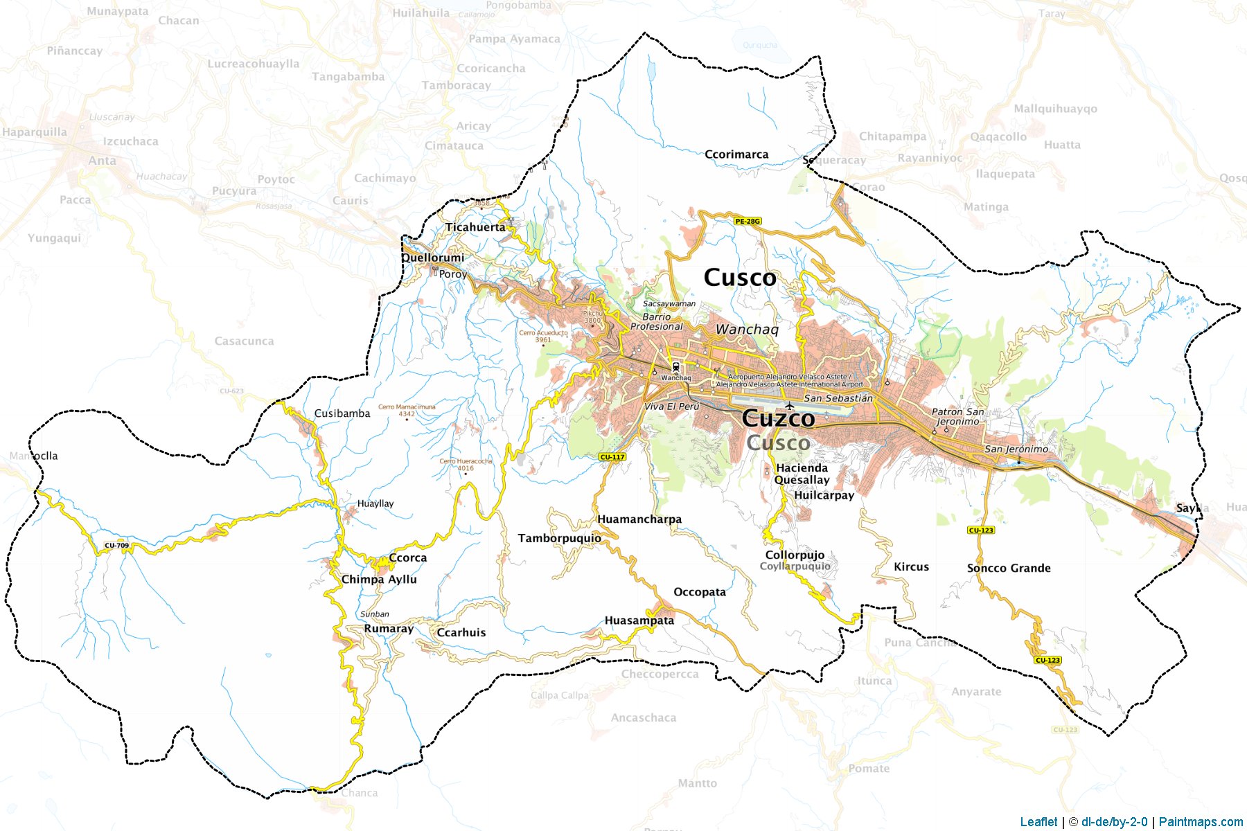 Sample maps of Cusco generated with map cropping (masking) tool.