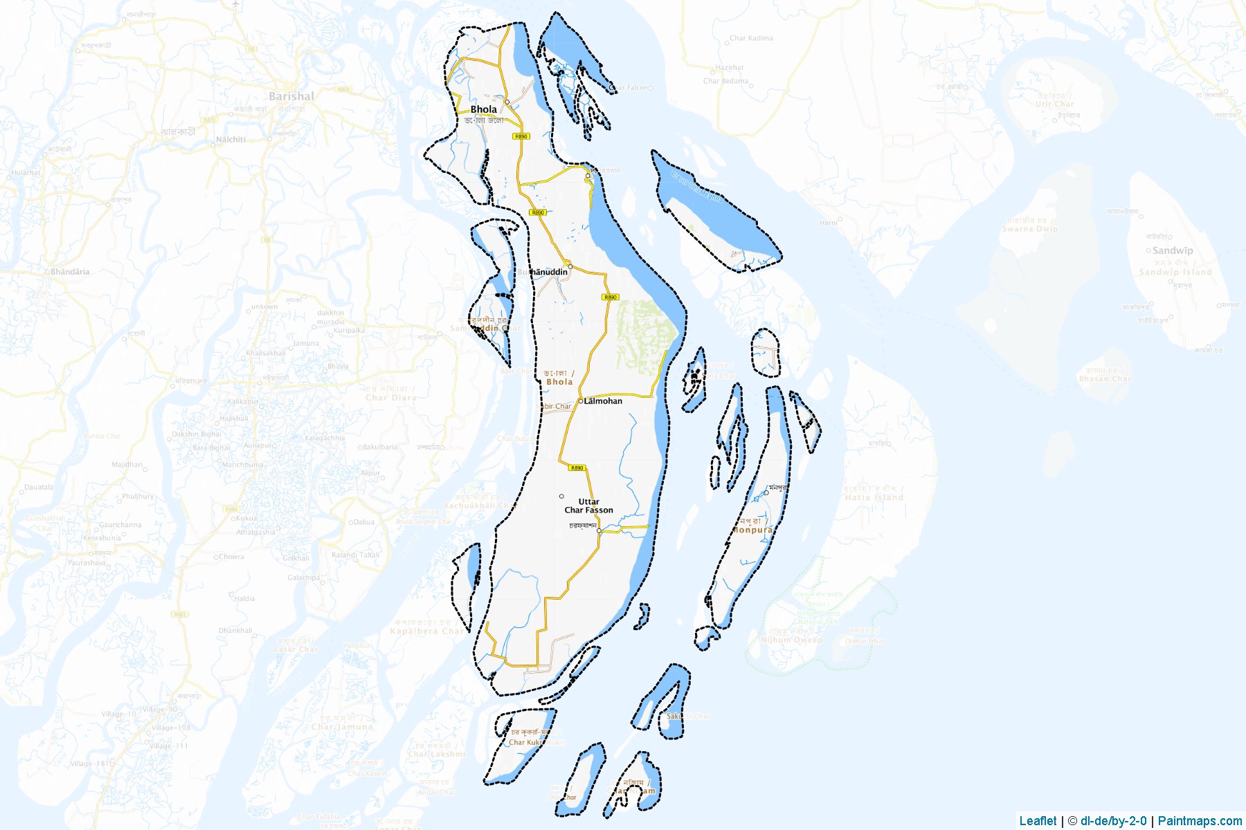 Muestras de recorte de mapas Bhola (Barisal)-1