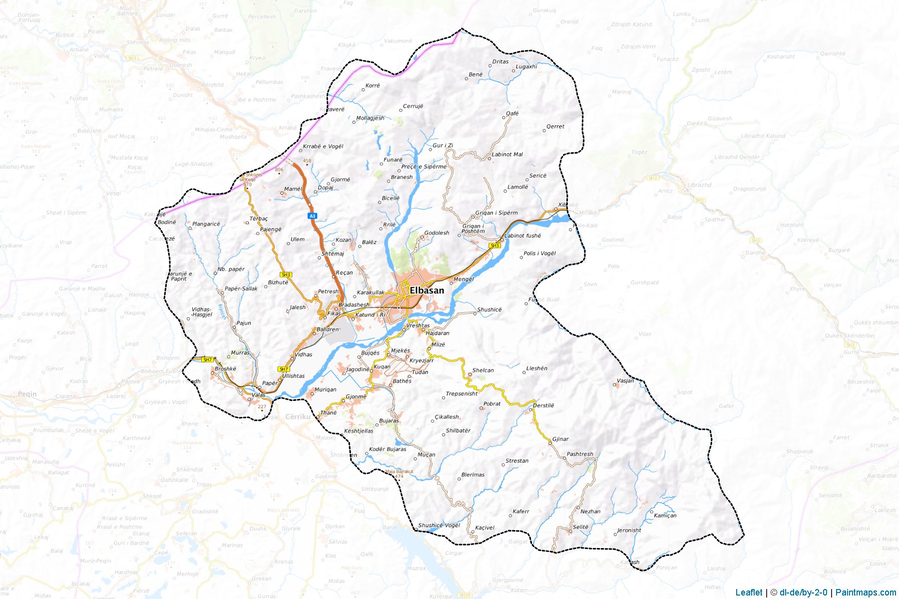 Muestras de recorte de mapas Elbasan (Elbasan)-1