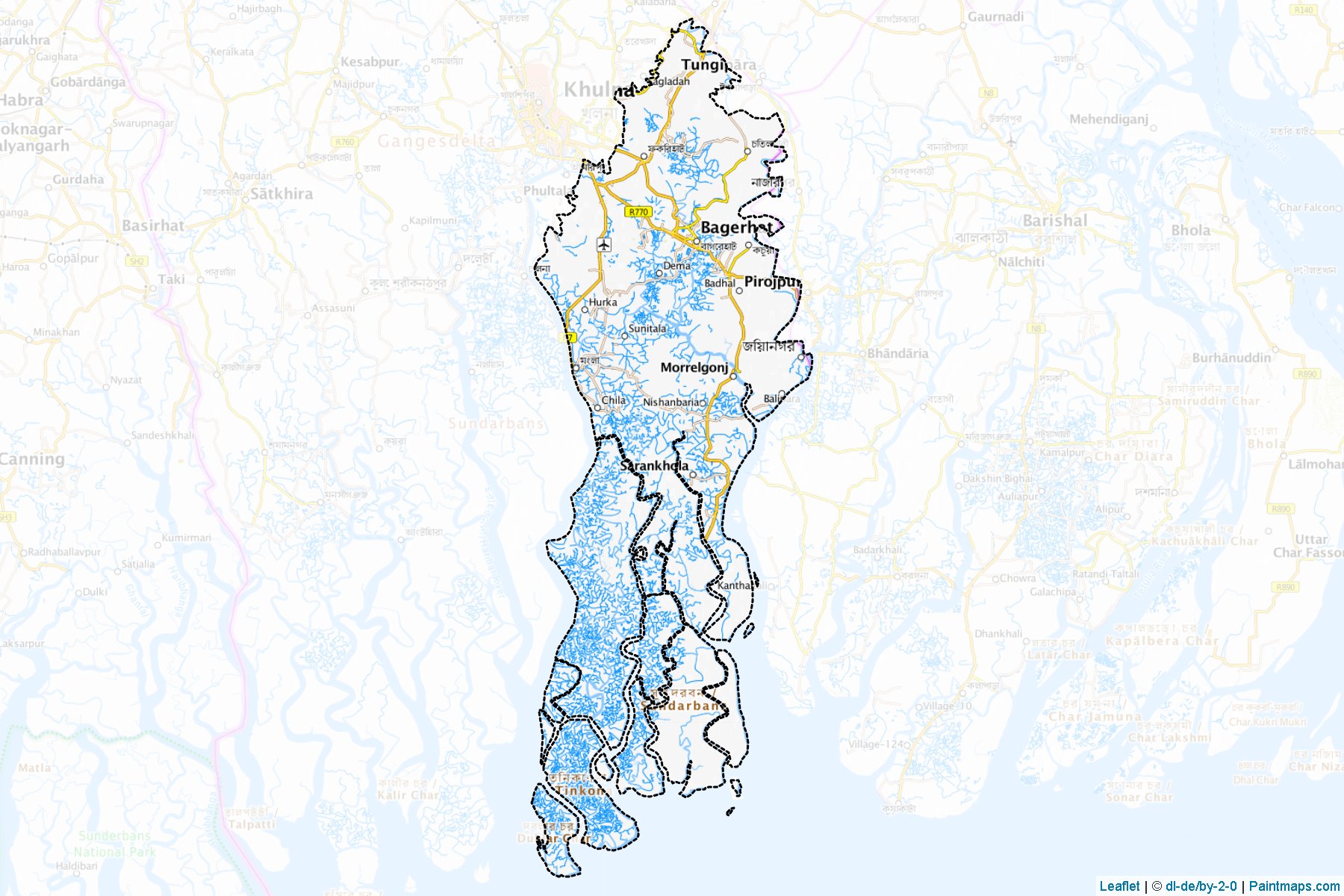 Muestras de recorte de mapas Bagerhat (Khulna)-1