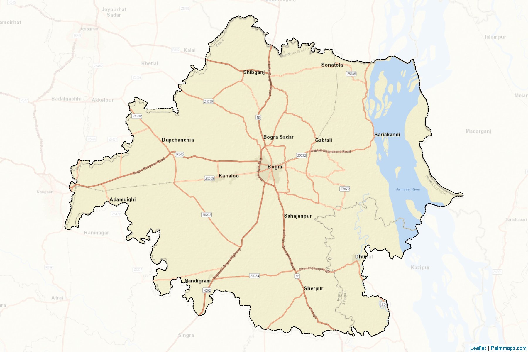 Muestras de recorte de mapas Bogra (Rajshahi)-2