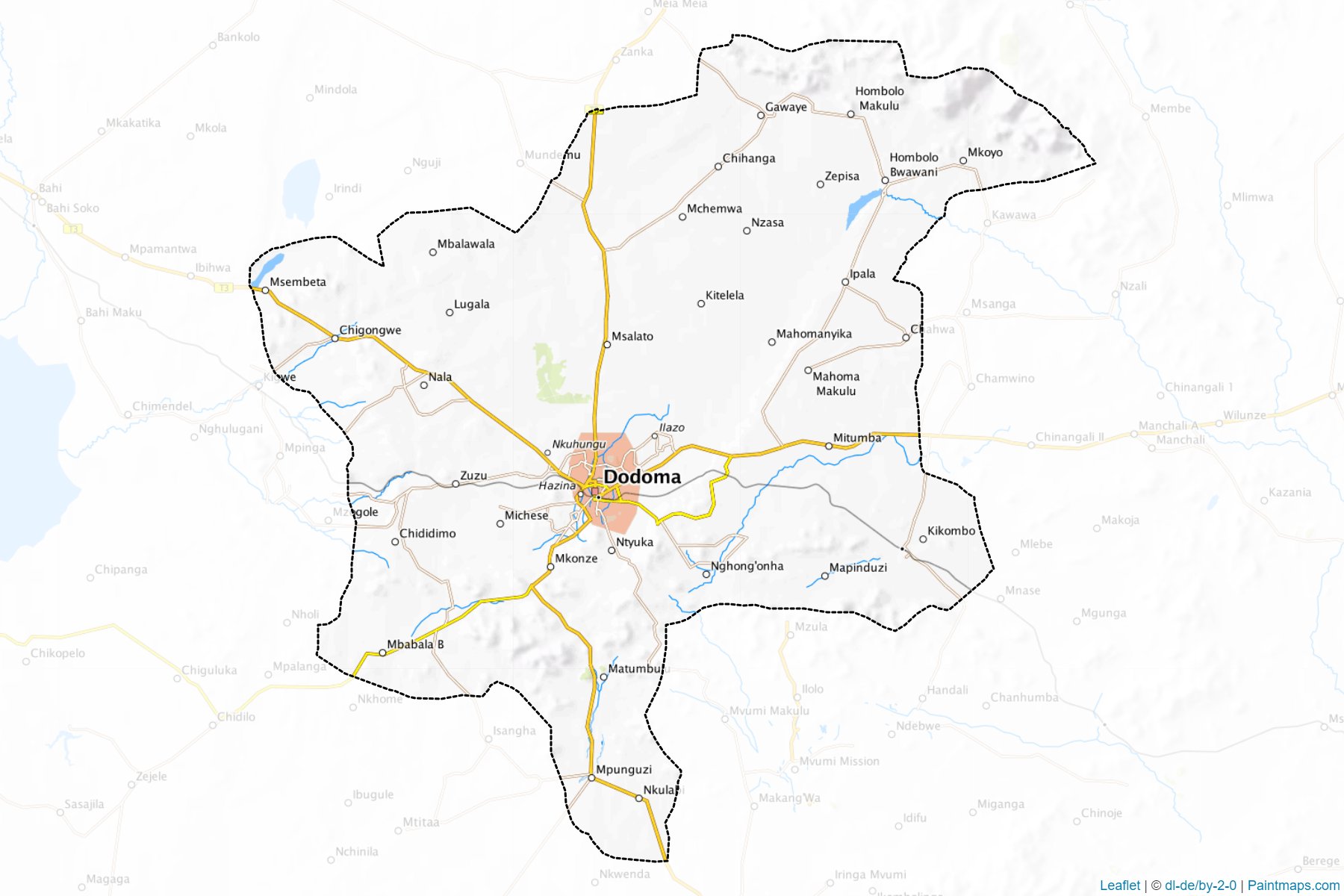 Muestras de recorte de mapas Dodoma Urban (Dodoma)-1