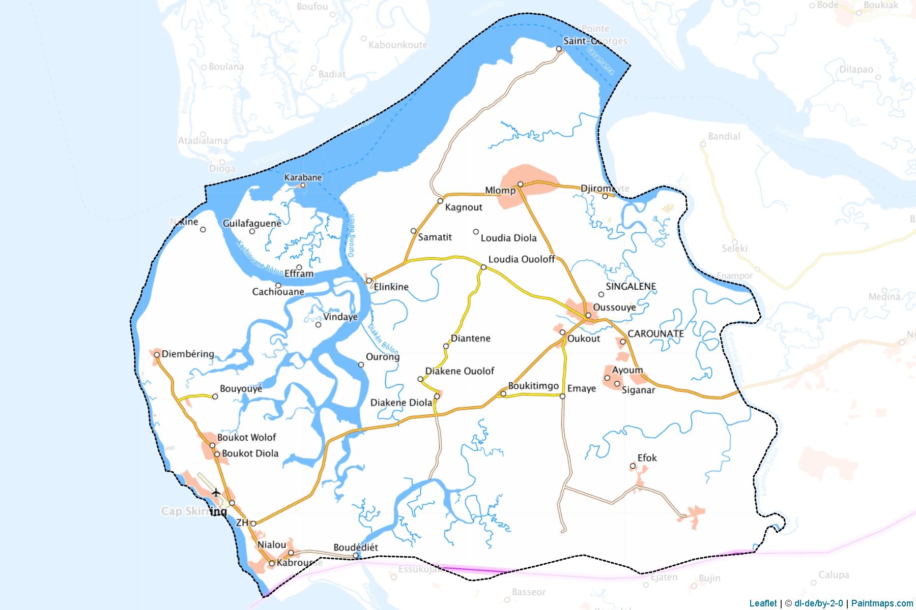 Muestras de recorte de mapas Oussouye (Ziguinchor)-1