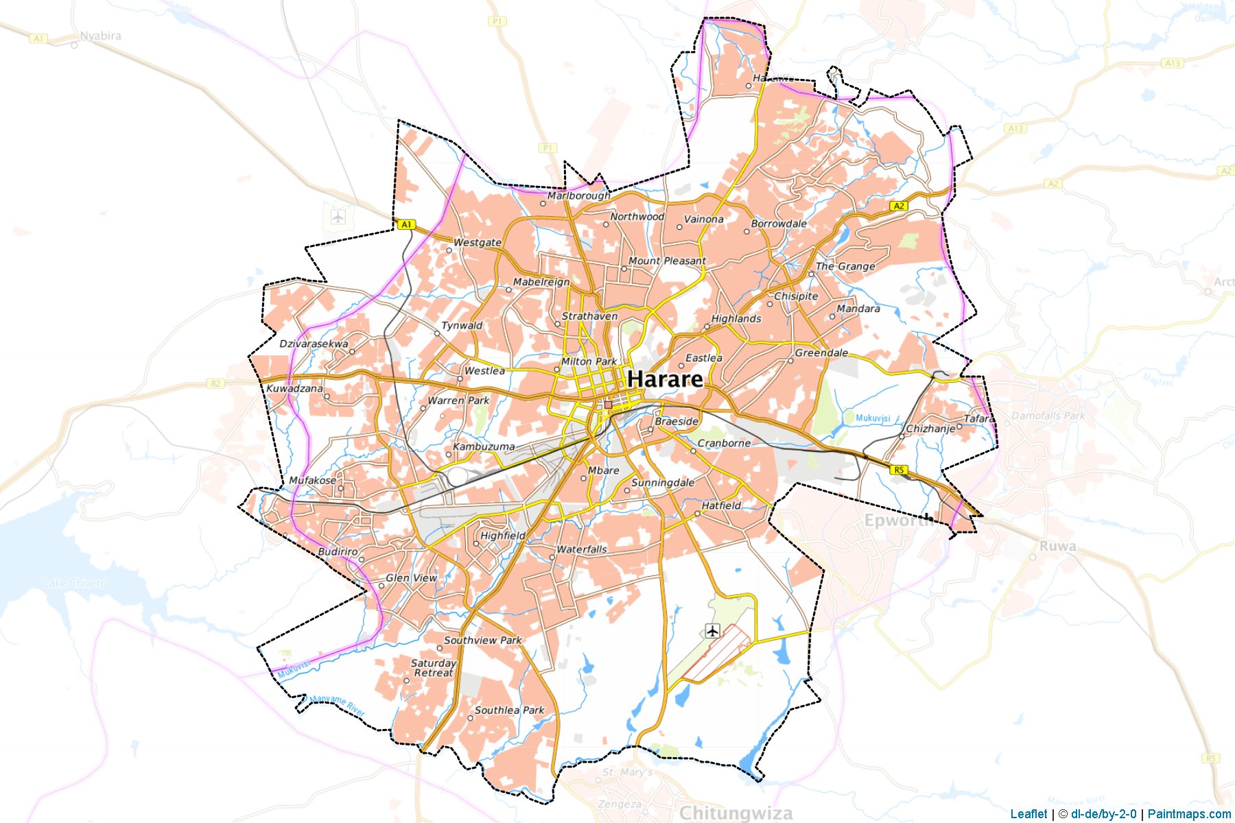 Muestras de recorte de mapas Harare Urban (Harare)-1