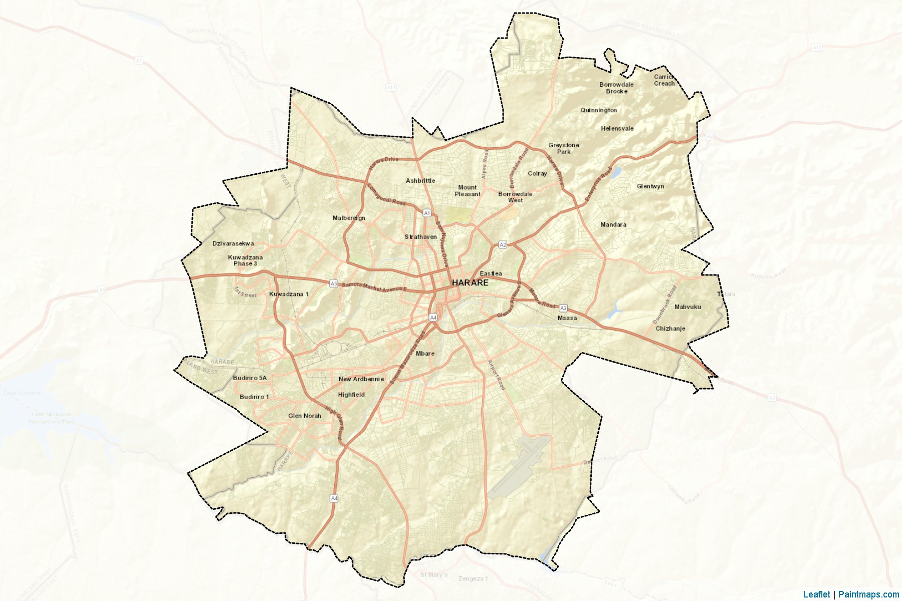 Muestras de recorte de mapas Harare Urban (Harare)-2