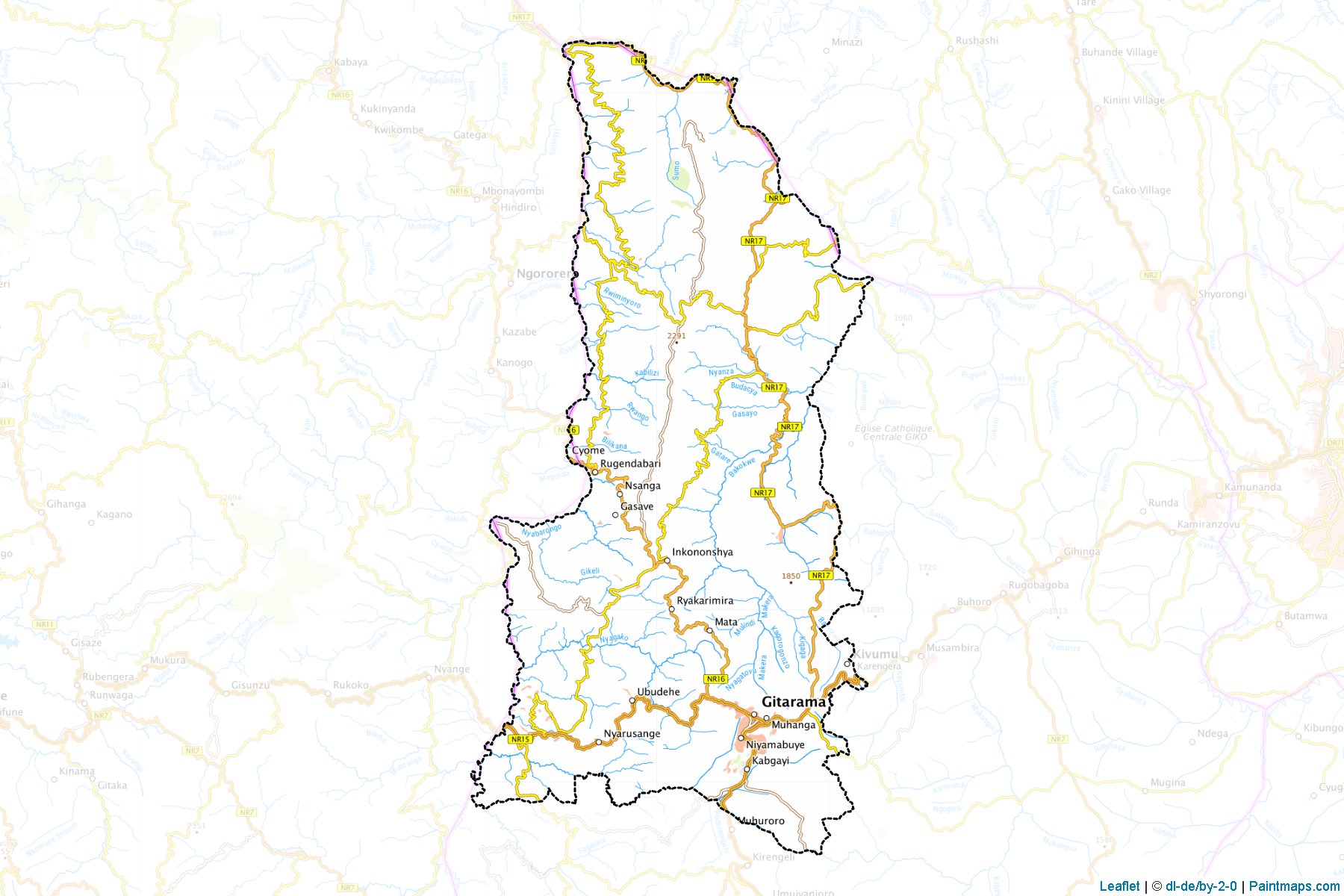 Muestras de recorte de mapas Muhanga (Southern)-1