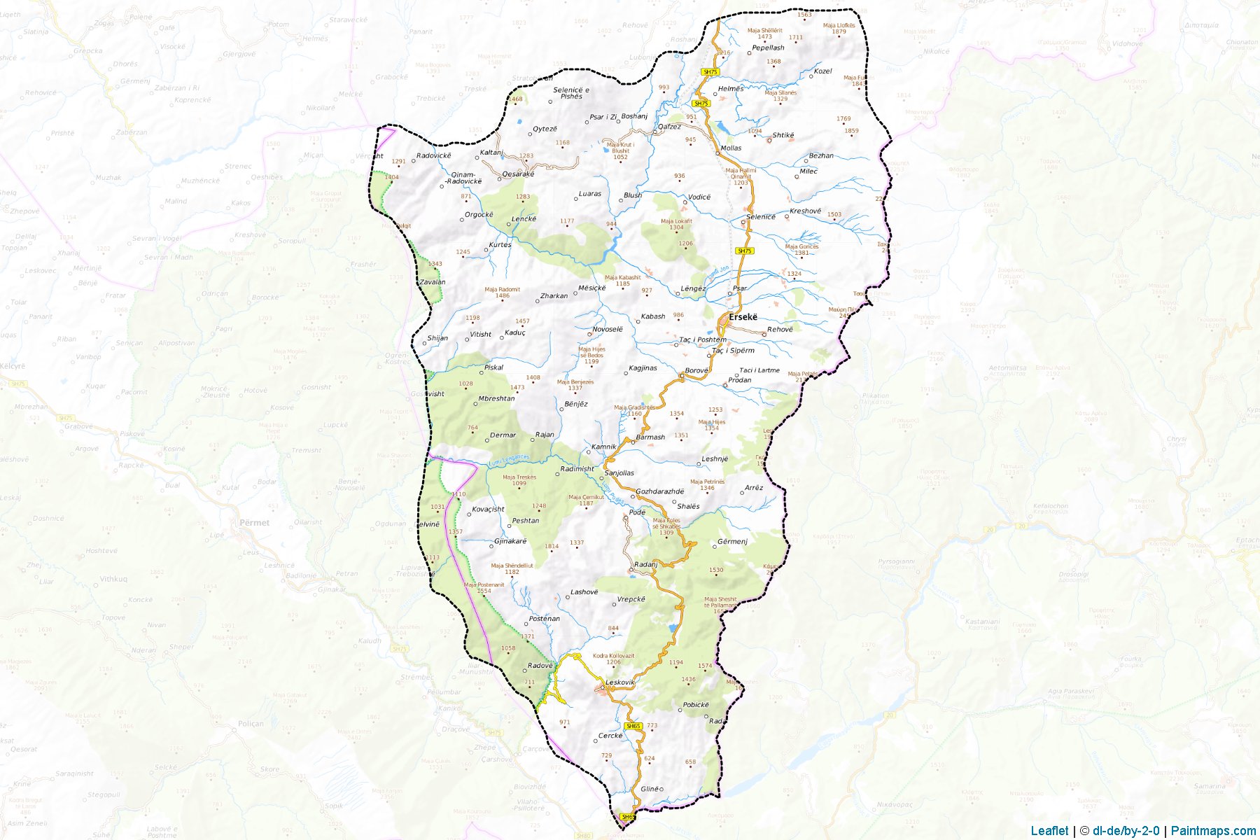 Muestras de recorte de mapas Kolonjë (Korçë)-1