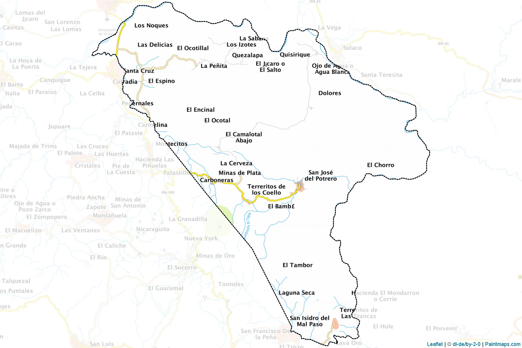 Crea mapas imprimibles de San Jose del Potrero con enmascaramiento ...