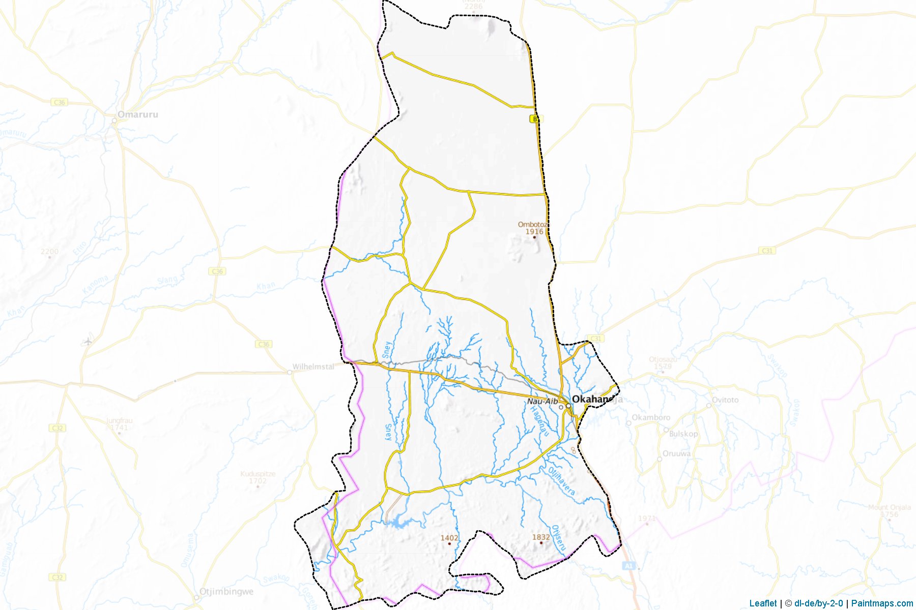 Muestras de recorte de mapas Okahandja (Otjozondjupa)-1