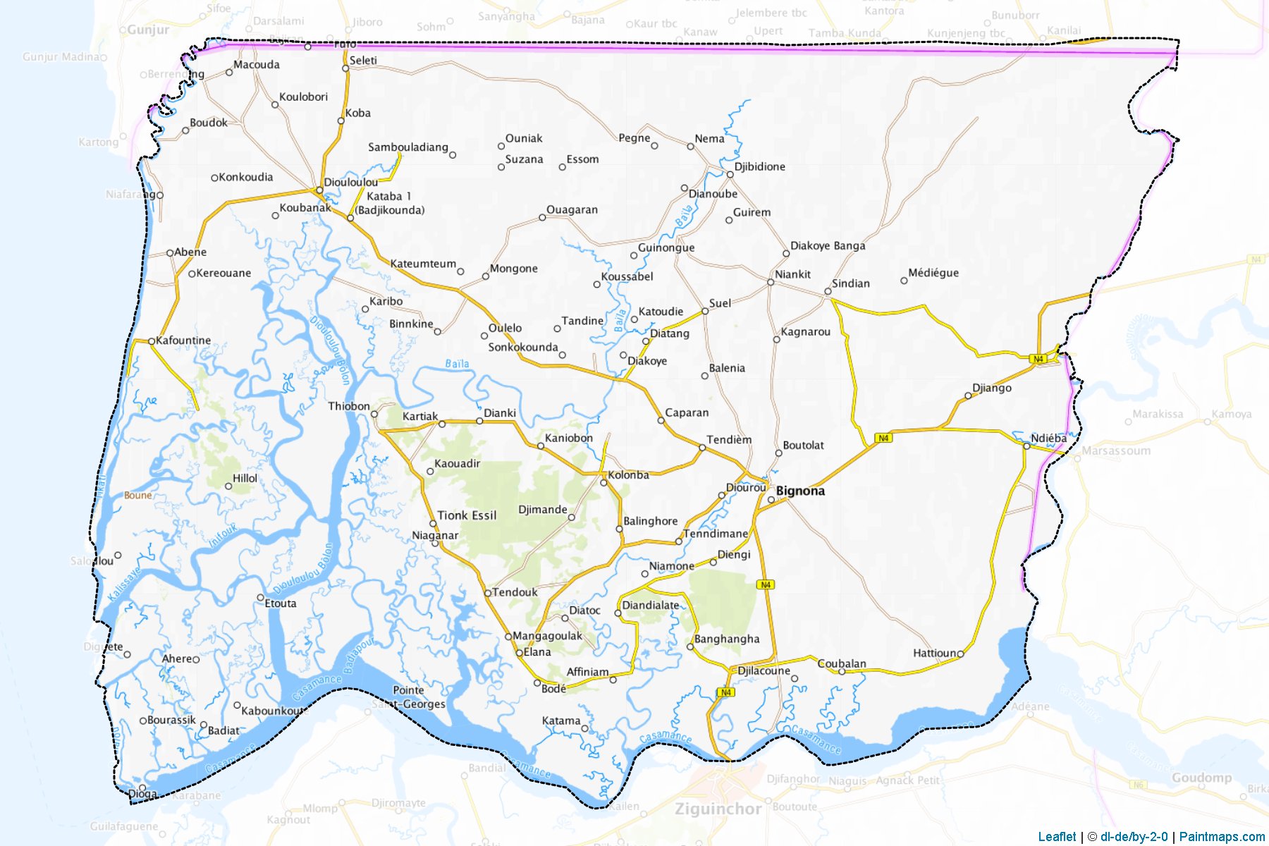 Muestras de recorte de mapas Bignona (Ziguinchor)-1