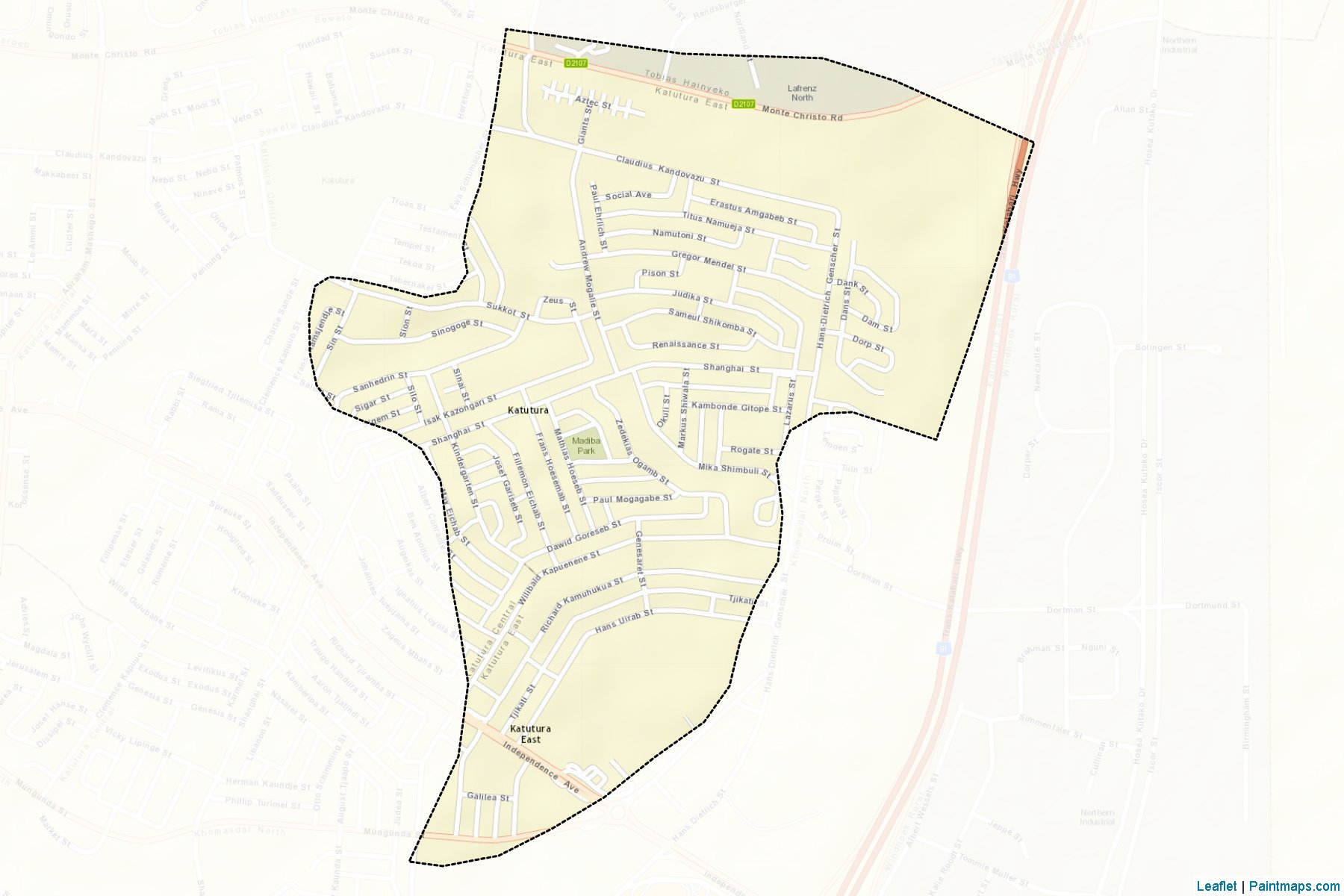 Muestras de recorte de mapas Katutura East (Khomas)-2