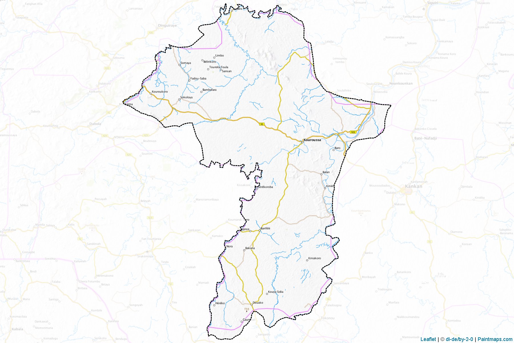 Muestras de recorte de mapas Kouroussa (Kouroussa)-1