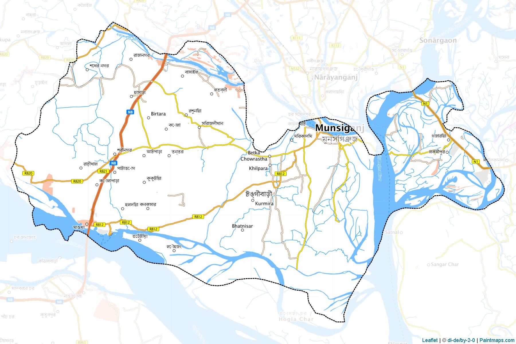 Muestras de recorte de mapas Munshiganj (Dhaka)-1