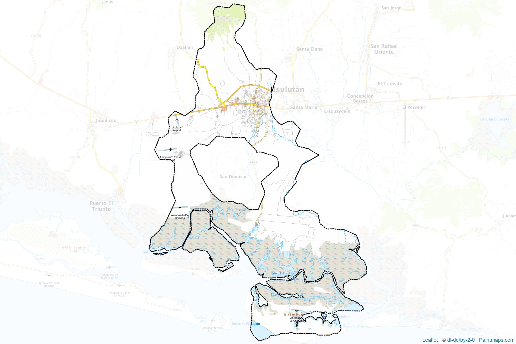 Muestras de recorte de mapas Usulutan (Usulután)-1