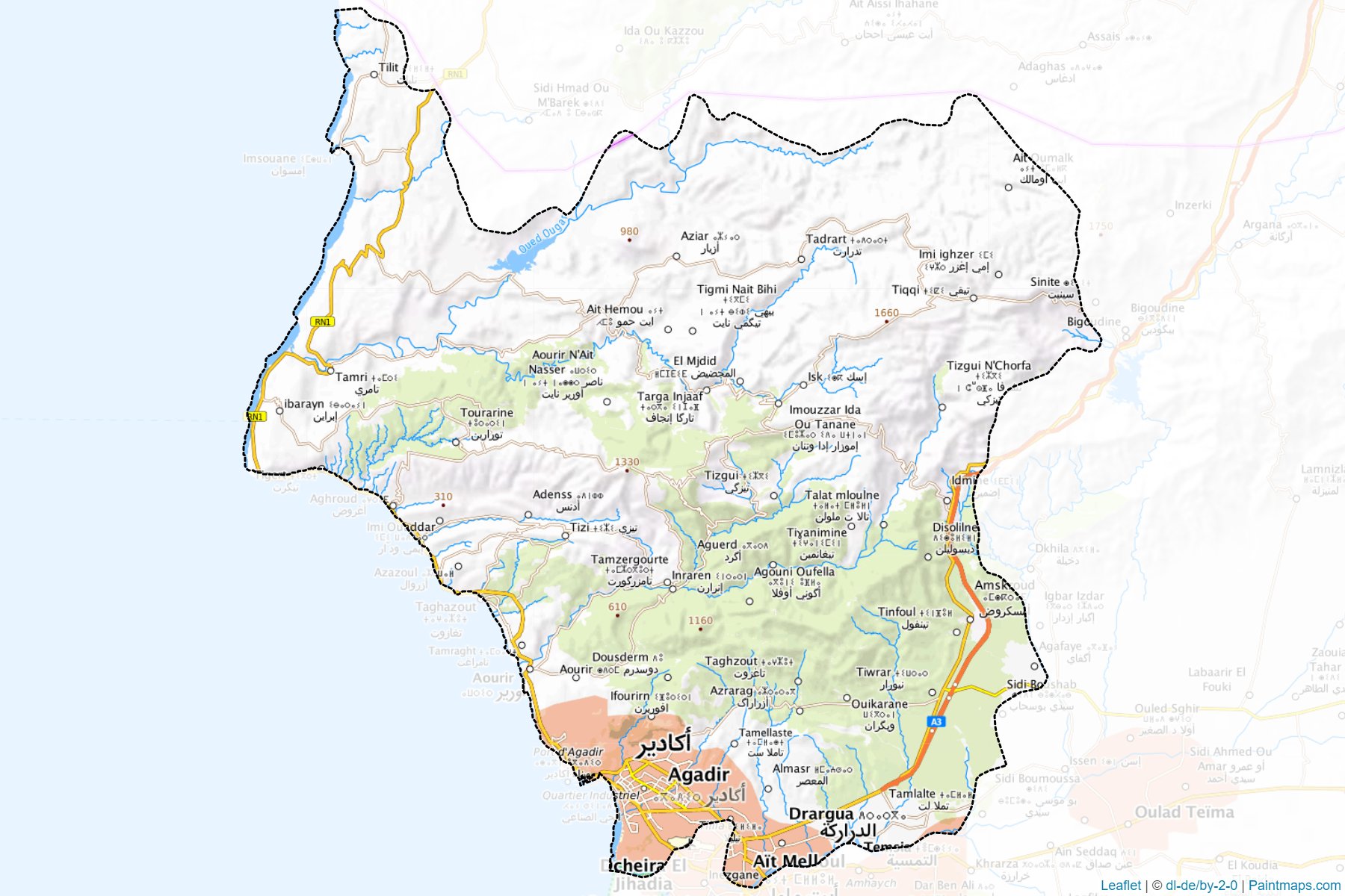 Muestras de recorte de mapas Agadir Ida-Outanane (Souss-Massa)-1