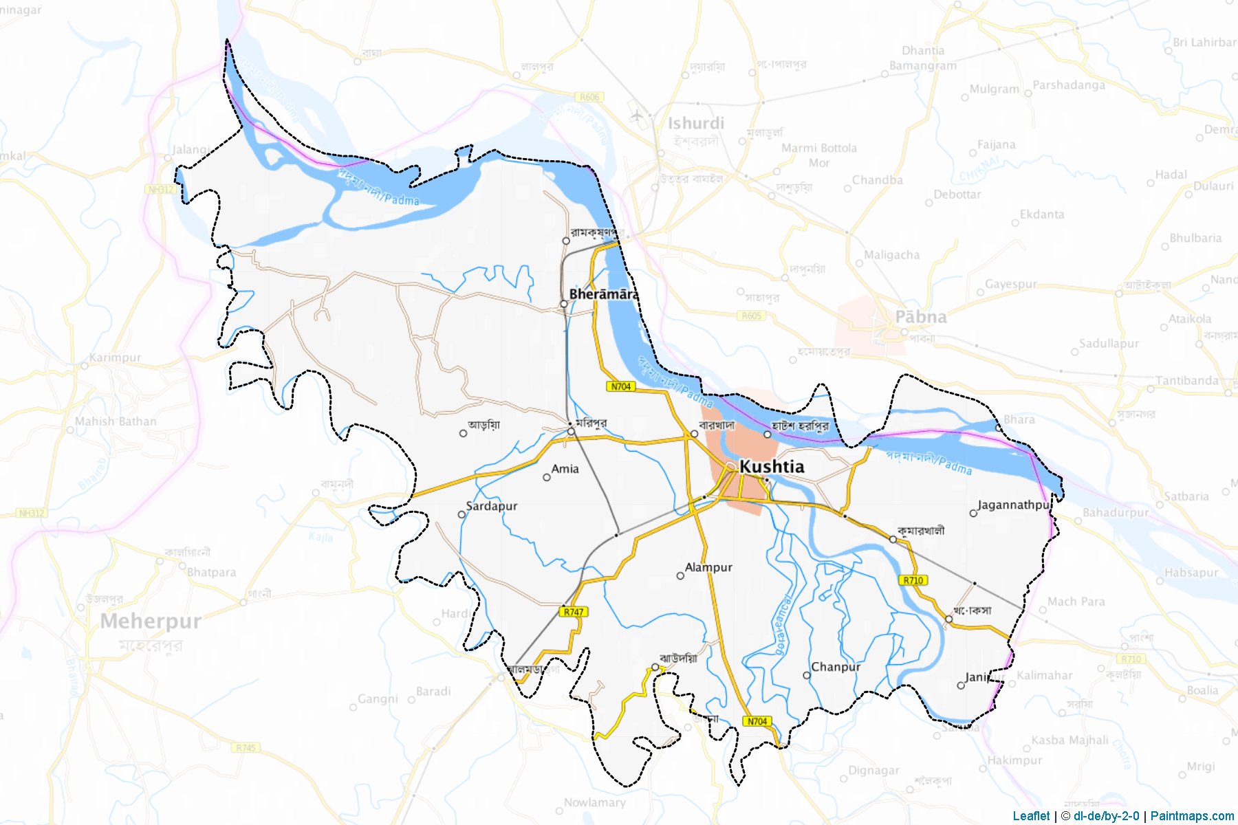 Muestras de recorte de mapas Kushtia (Khulna)-1