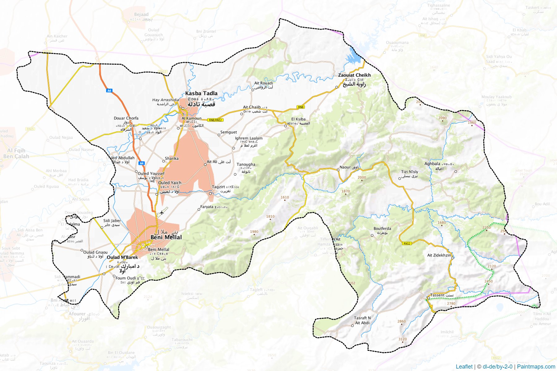 Muestras de recorte de mapas Beni Mellal (Béni Mellal-Khénifra)-1