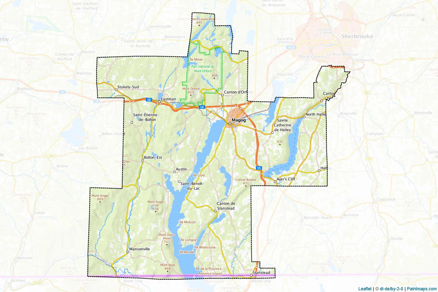 Muestras de recorte de mapas Memphremagog (Quebec)-1