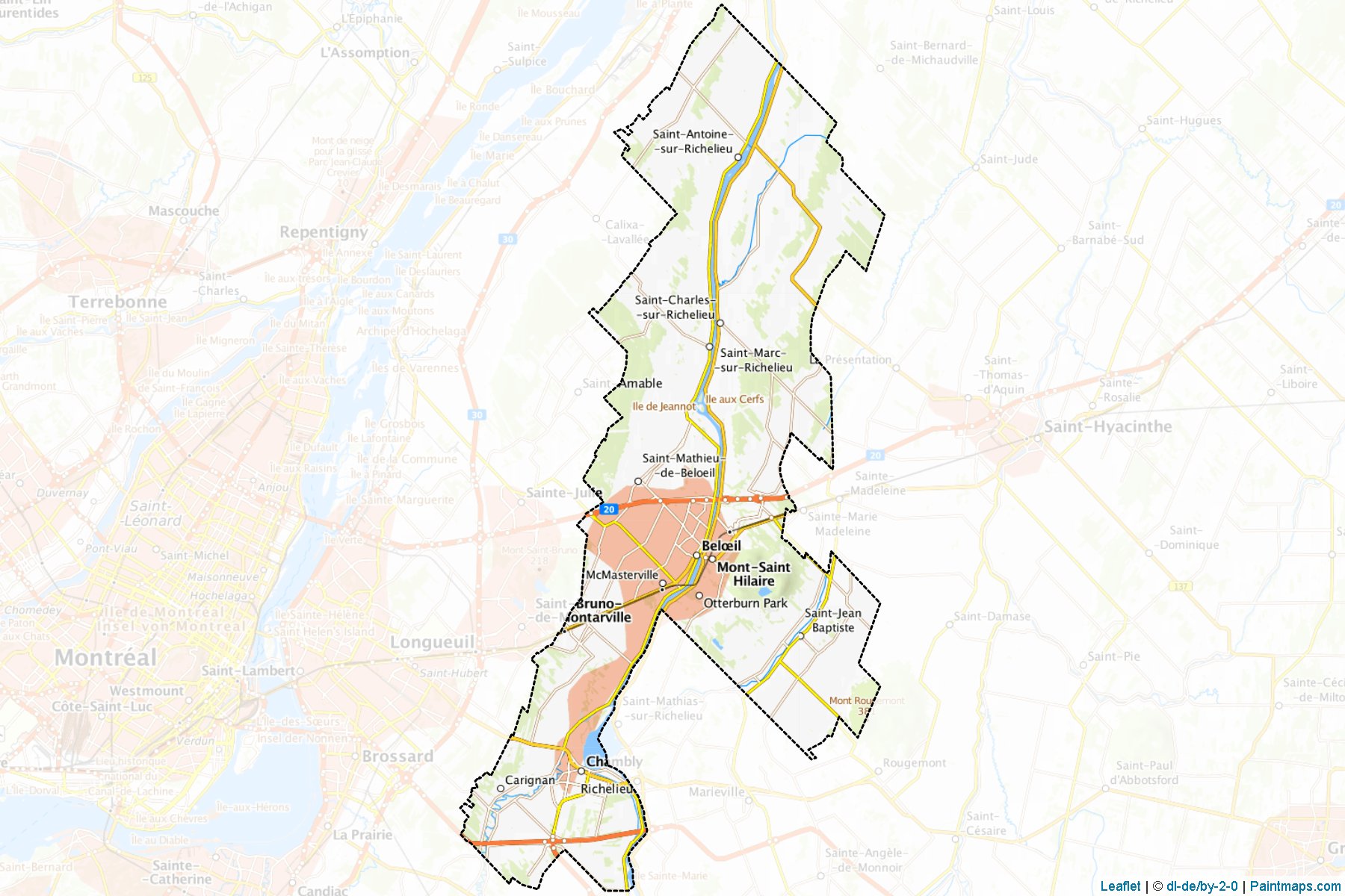 Muestras de recorte de mapas La Vallee-du-Richelieu (Quebec)-1