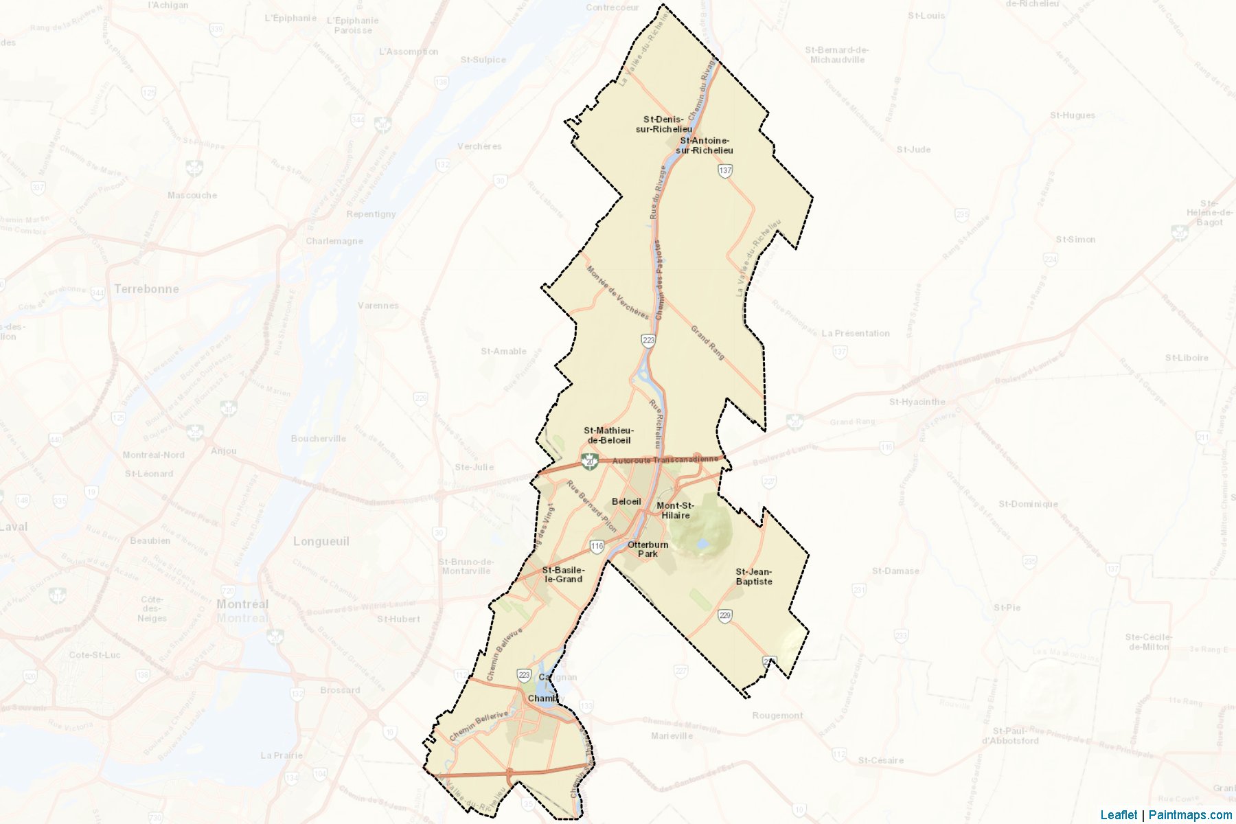 Muestras de recorte de mapas La Vallee-du-Richelieu (Quebec)-2