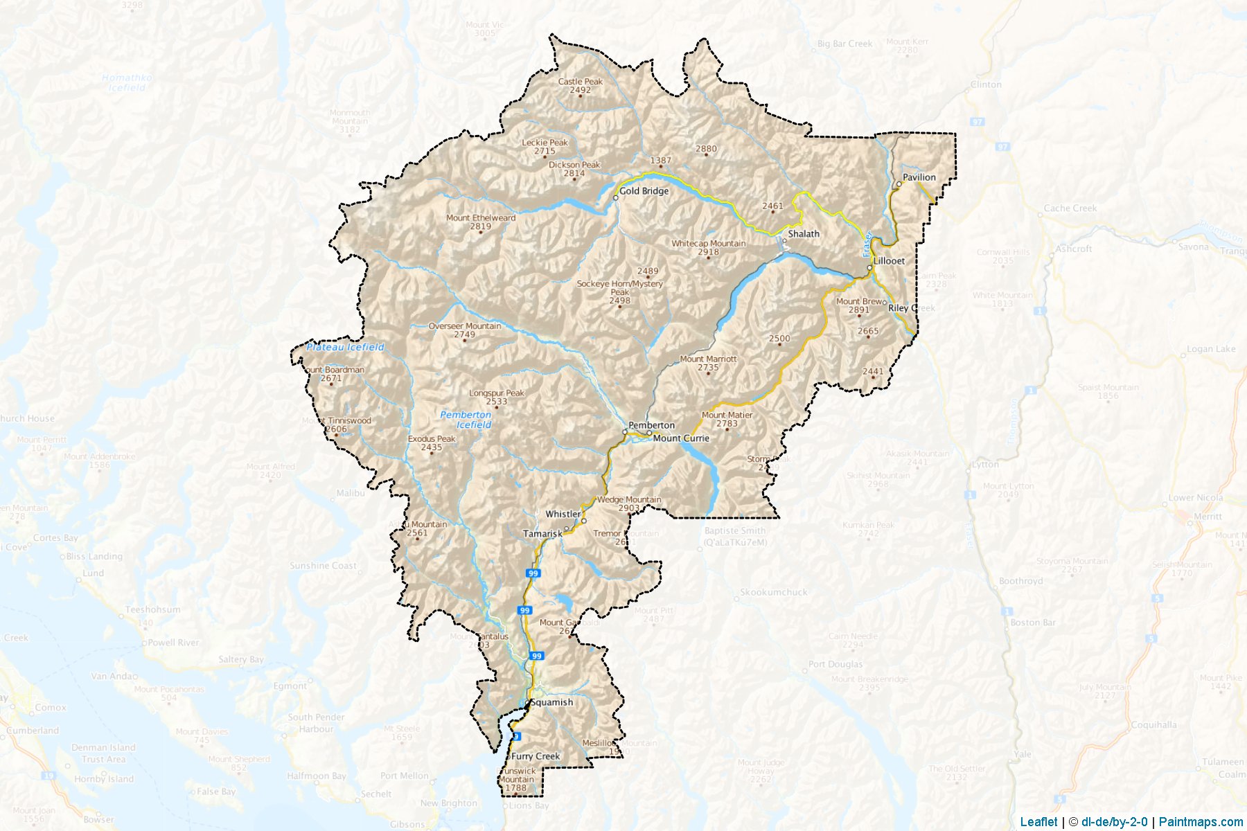 Muestras de recorte de mapas Squamish-Lillooet (British Columbia)-1