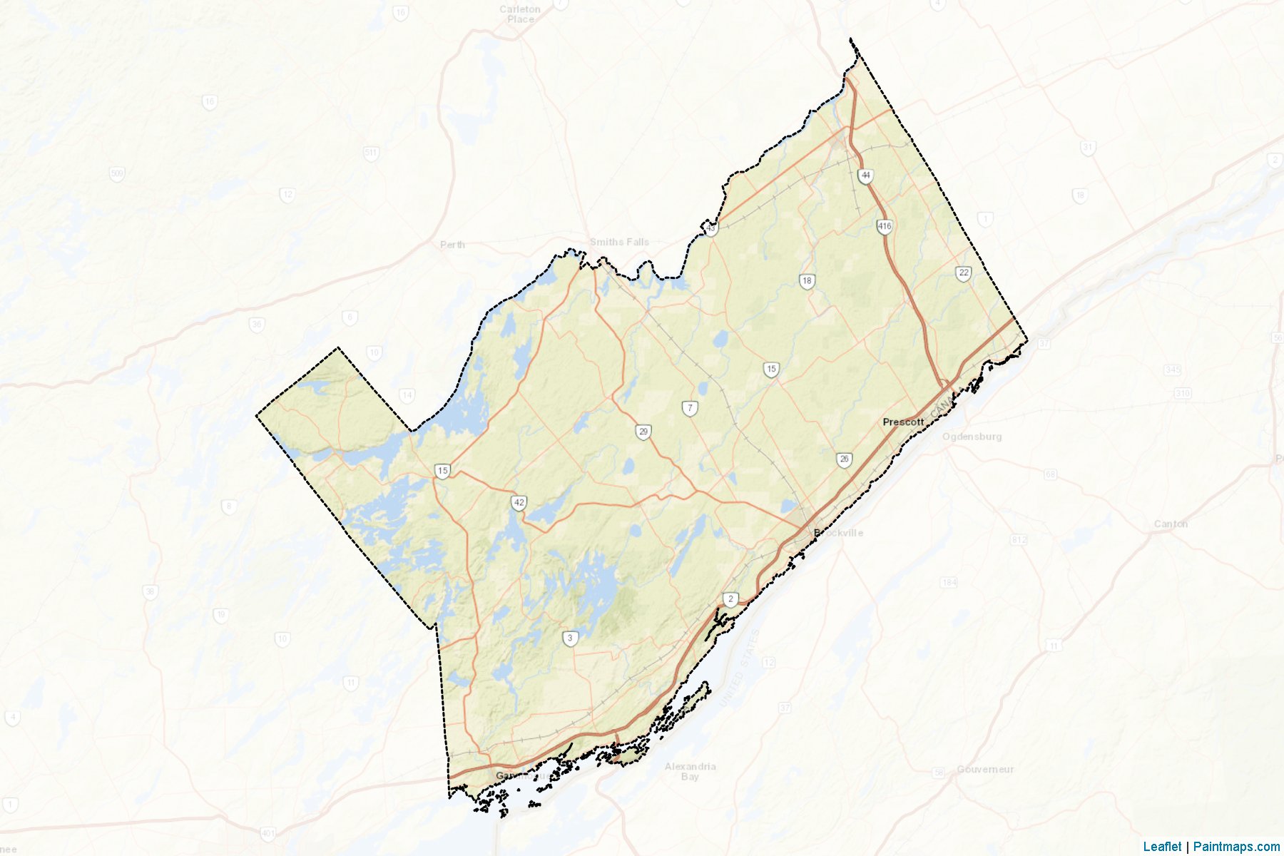 Muestras de recorte de mapas Leeds and Grenville (Ontario)-2