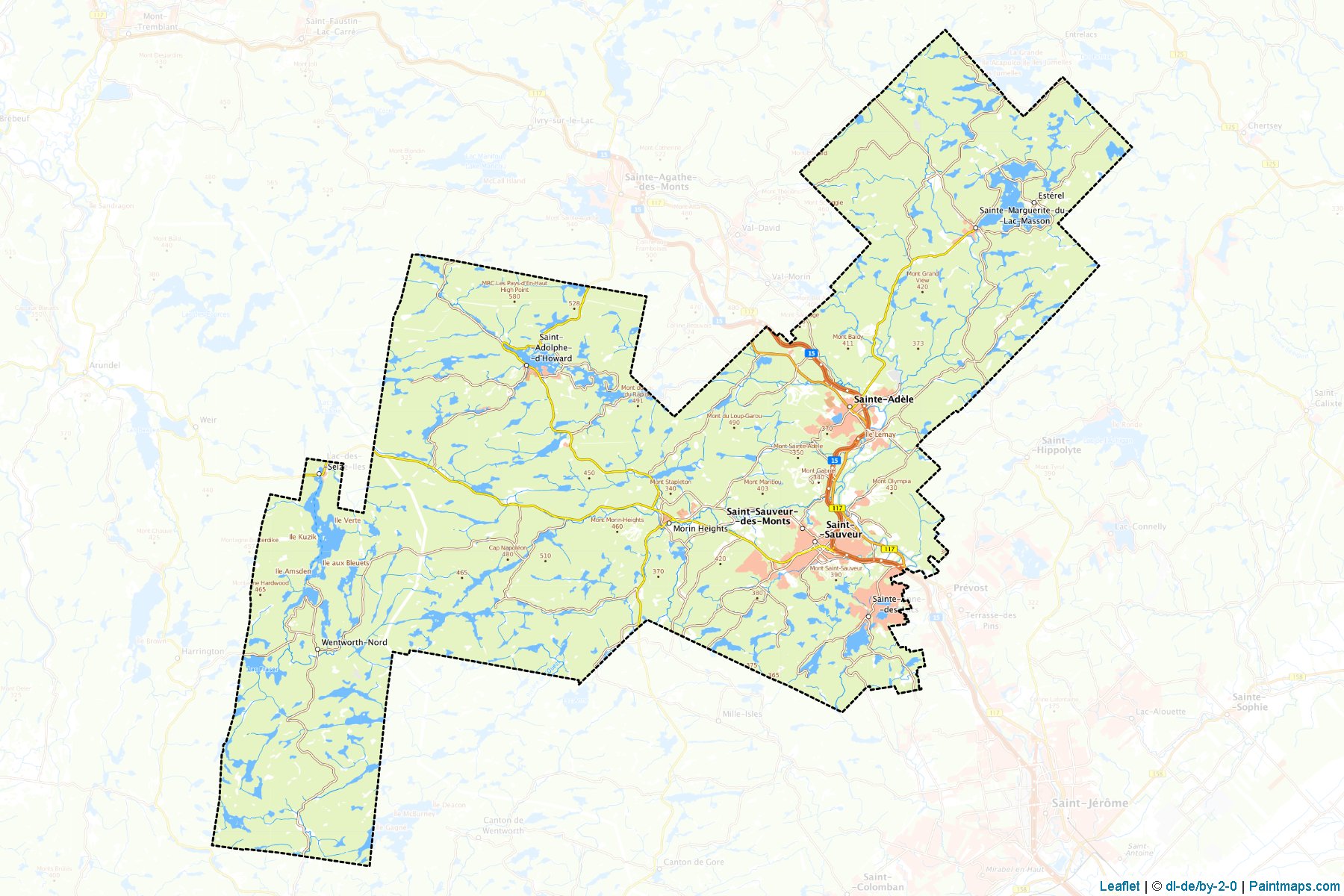 Muestras de recorte de mapas Les Pays-d'en-Haut (Quebec)-1