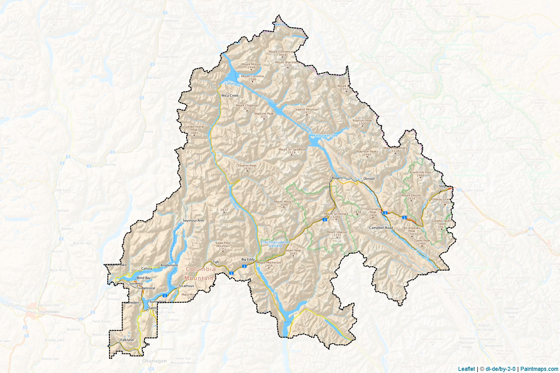 Muestras de recorte de mapas Columbia-Shuswap (British Columbia)-1