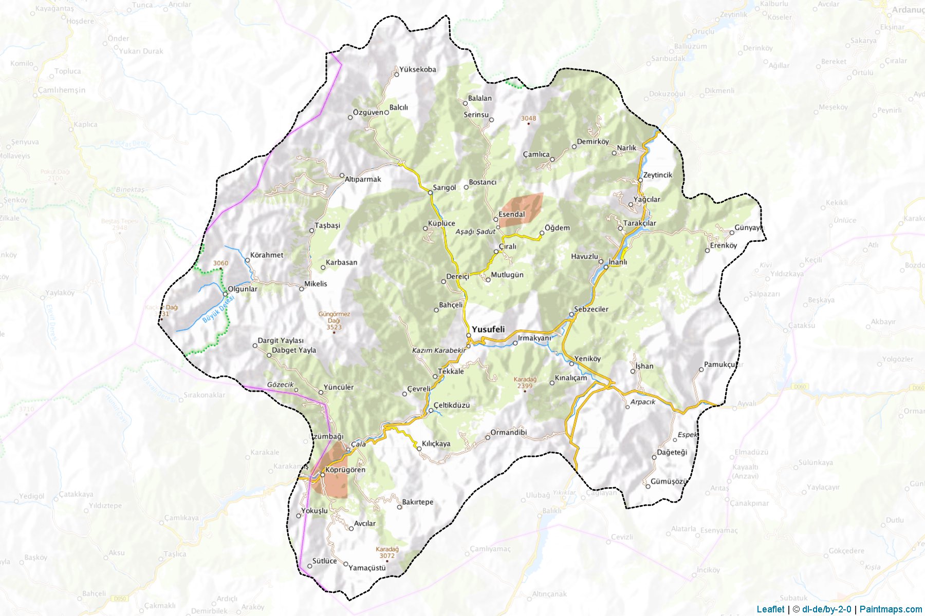 Yusufeli ilçesi (Artvin) Haritası Örnekleri-1