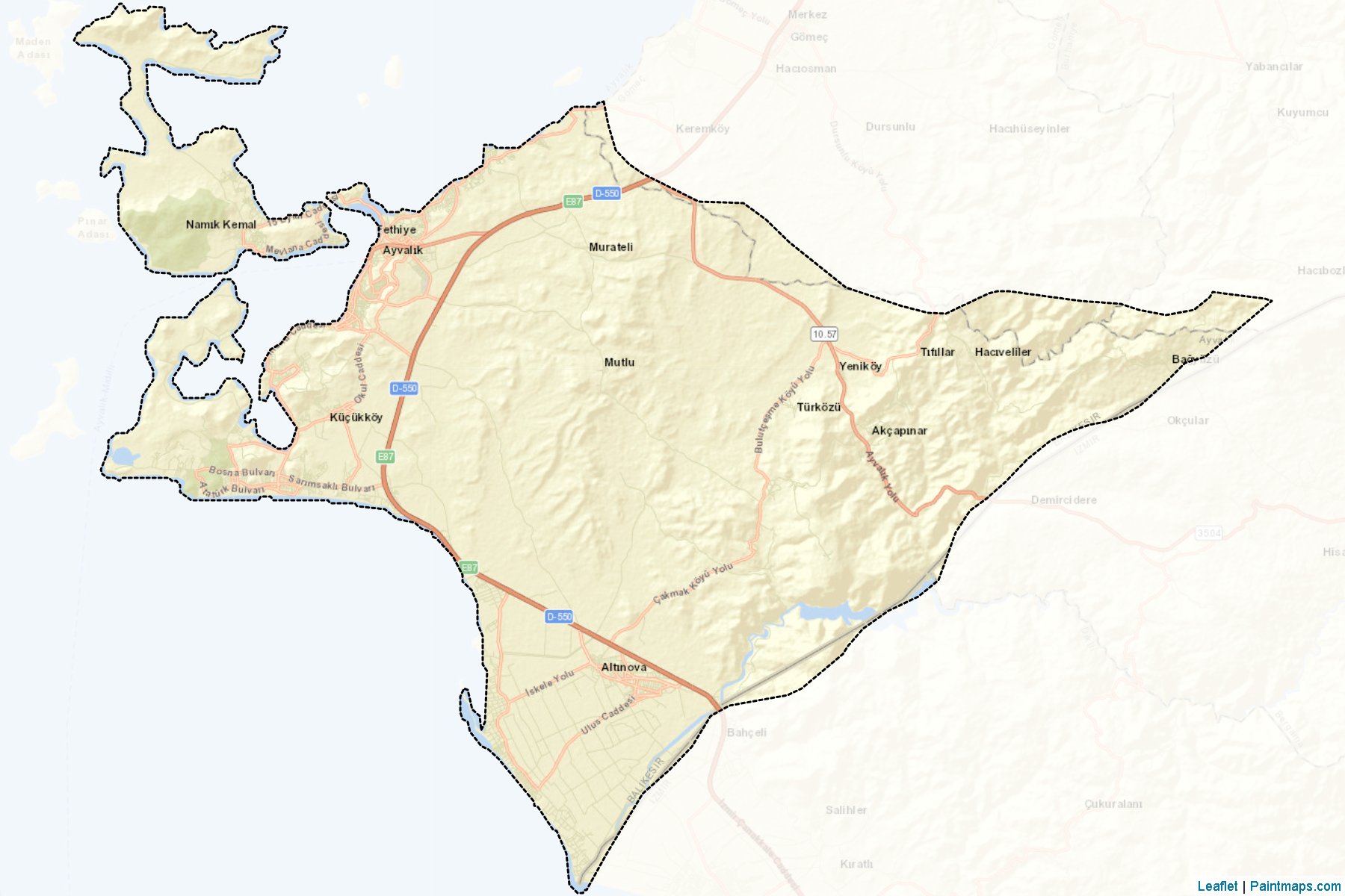 Muestras de recorte de mapas Ayvalık (Balikesir)-2