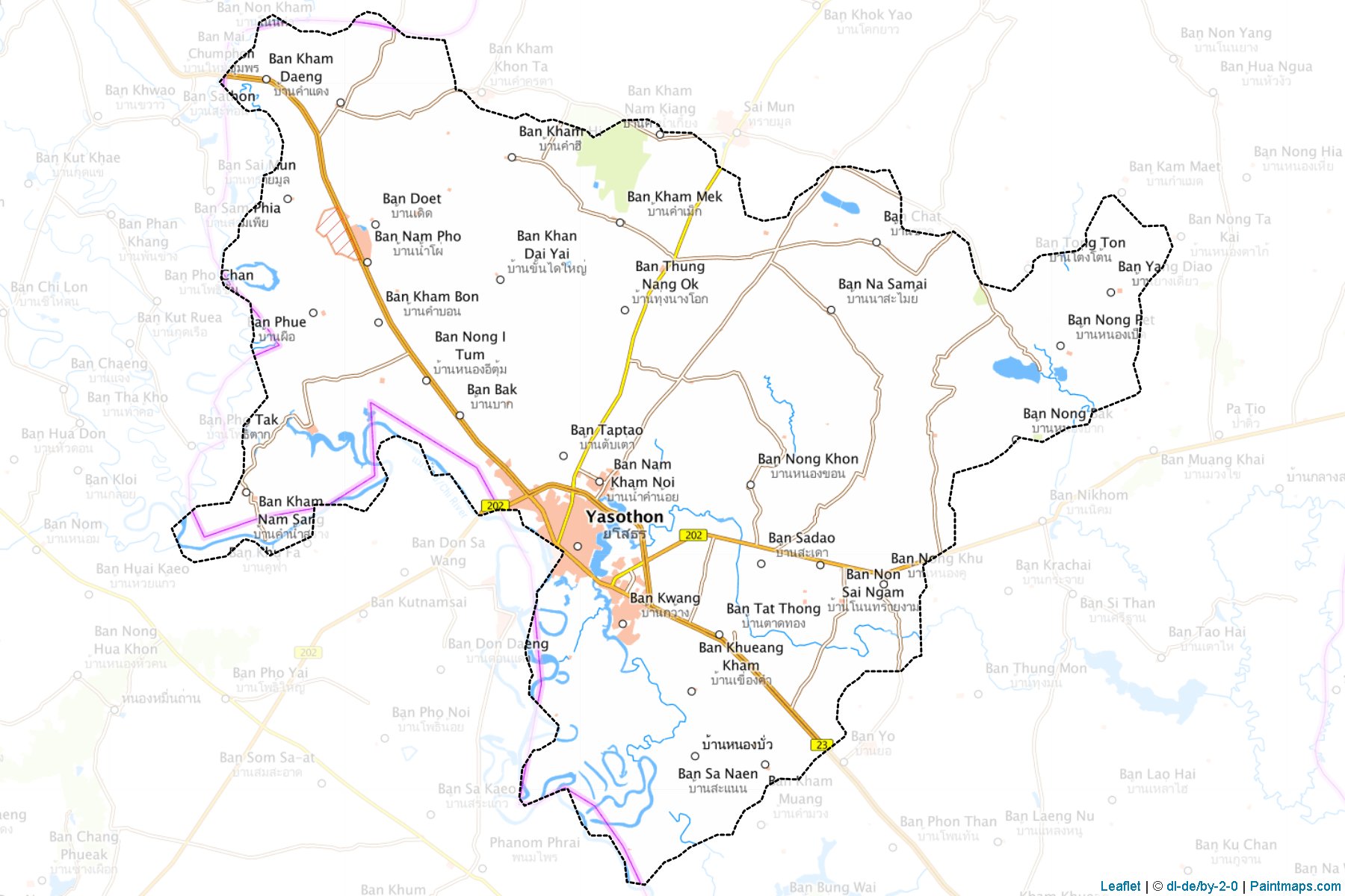 Muestras de recorte de mapas Muang Yasothon (Yasothon)-1