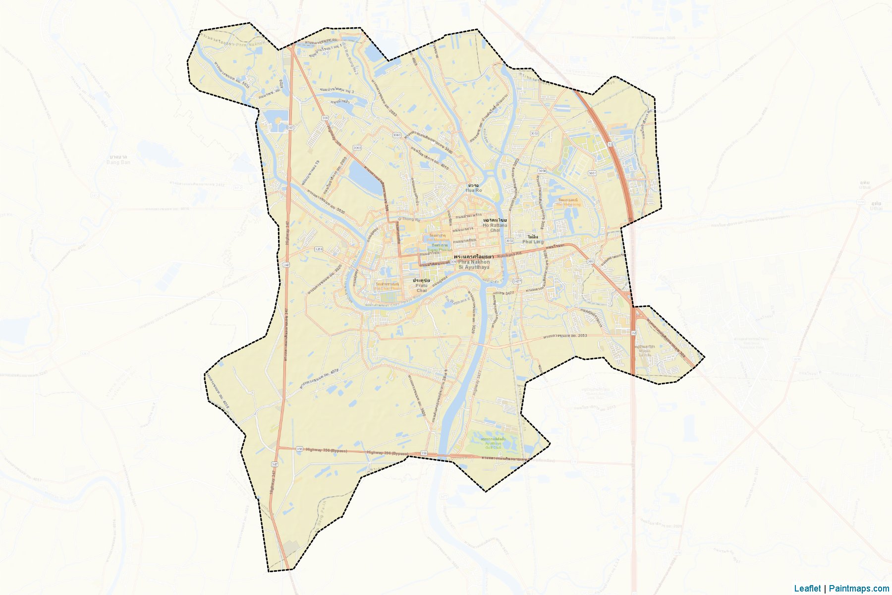 Muestras de recorte de mapas Phra Nakhon Si Ayuttaya (Phra Nakhon Si Ayutthaya)-2