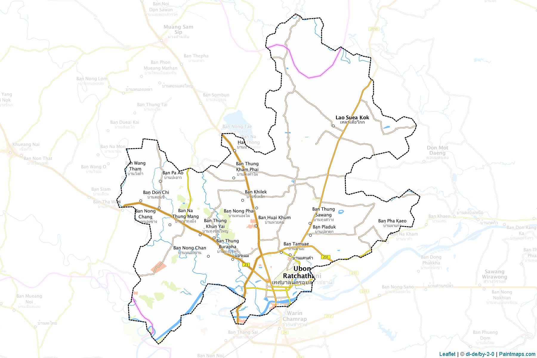 Muestras de recorte de mapas Muang Ubon Ratchathani (Ubon Ratchathani)-1