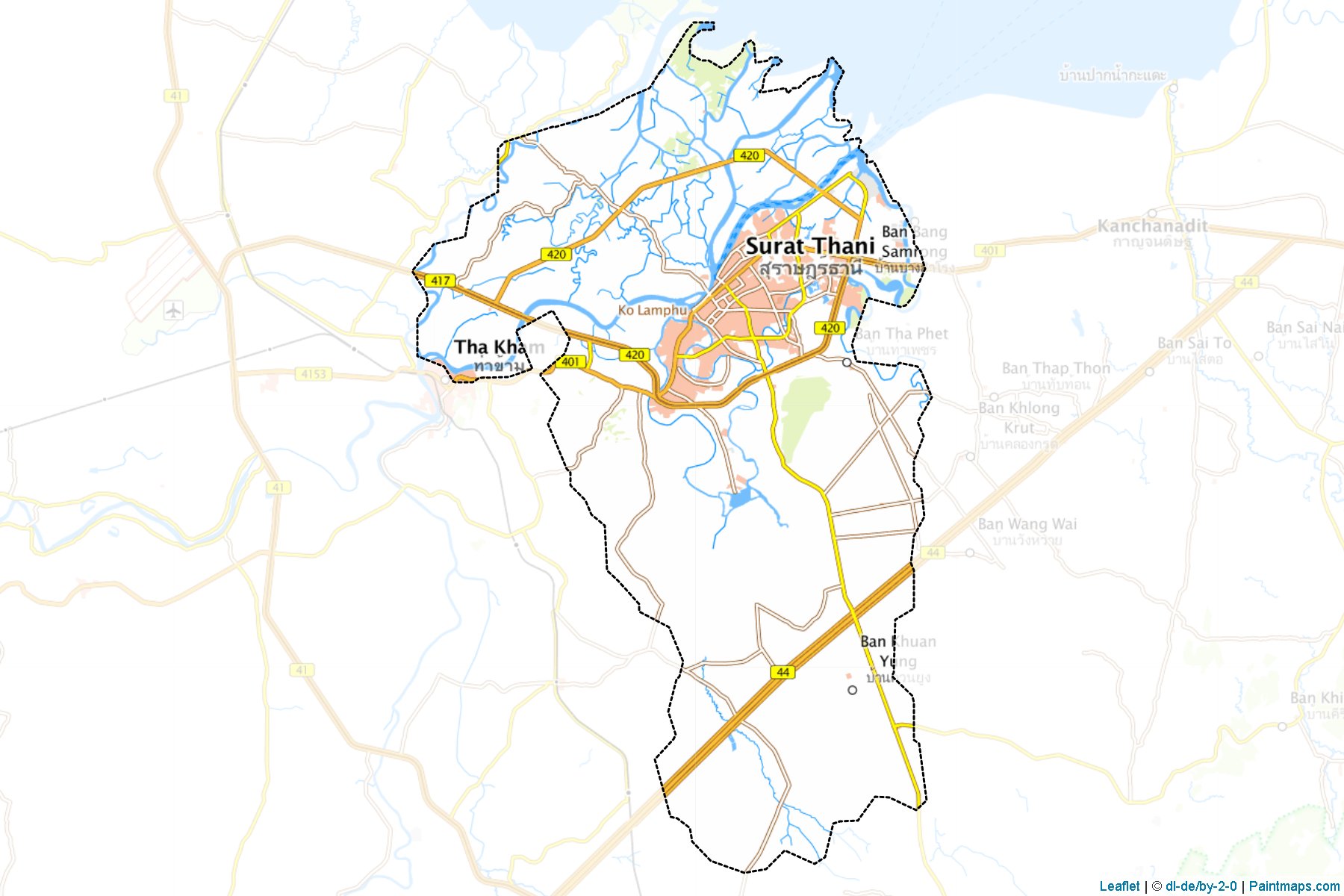 Muestras de recorte de mapas Muang Surat Thani (Surat Thani)-1