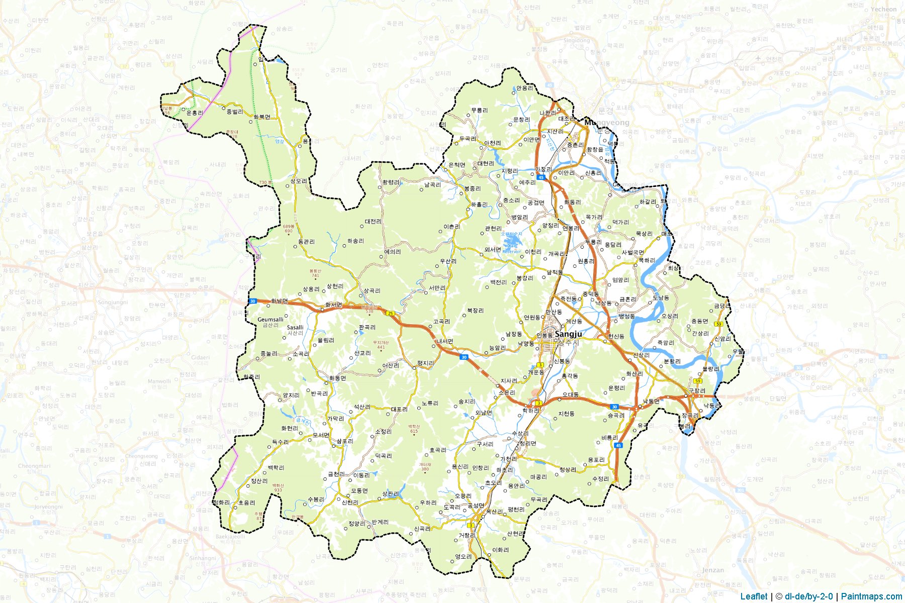 Muestras de recorte de mapas Sangju (North Gyeongsang)-1