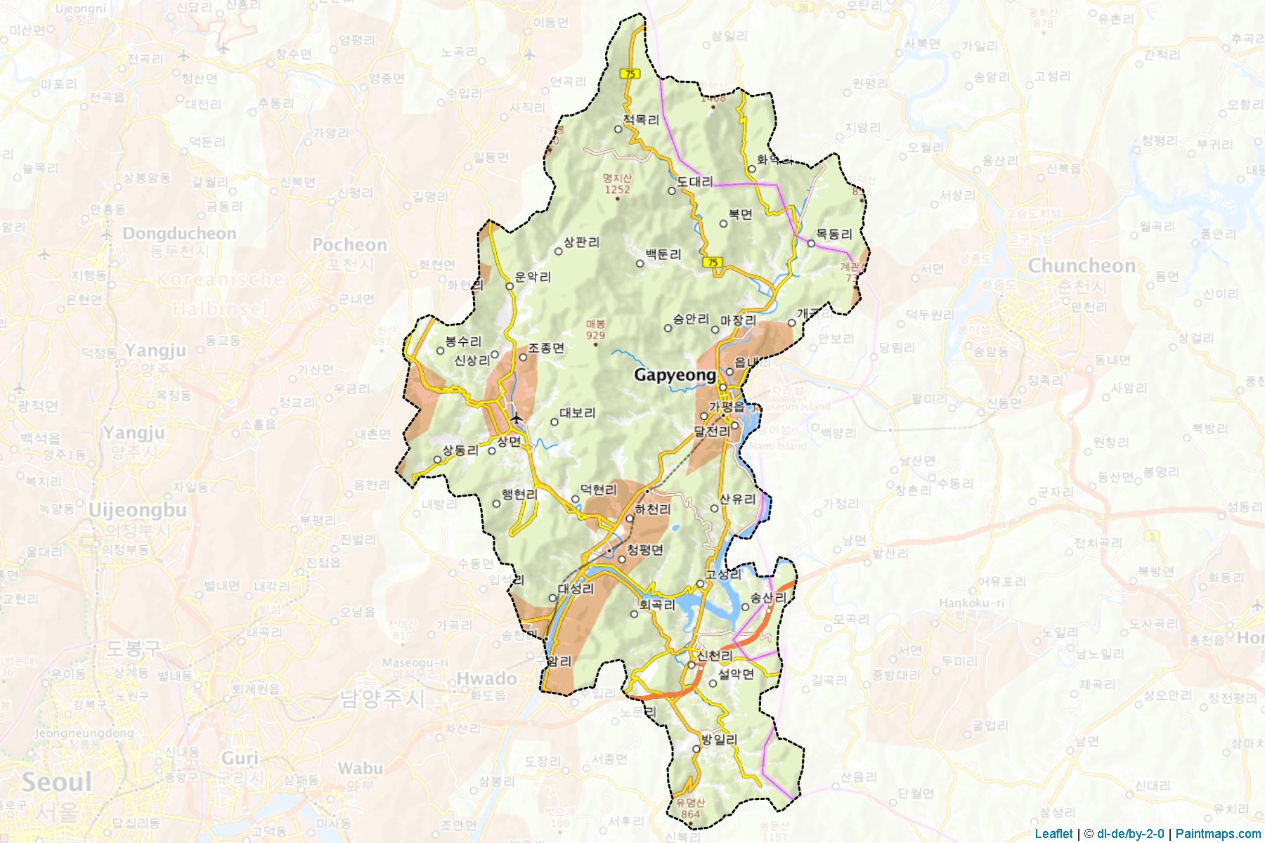 Muestras de recorte de mapas Gapyeong (Gyeonggi)-1