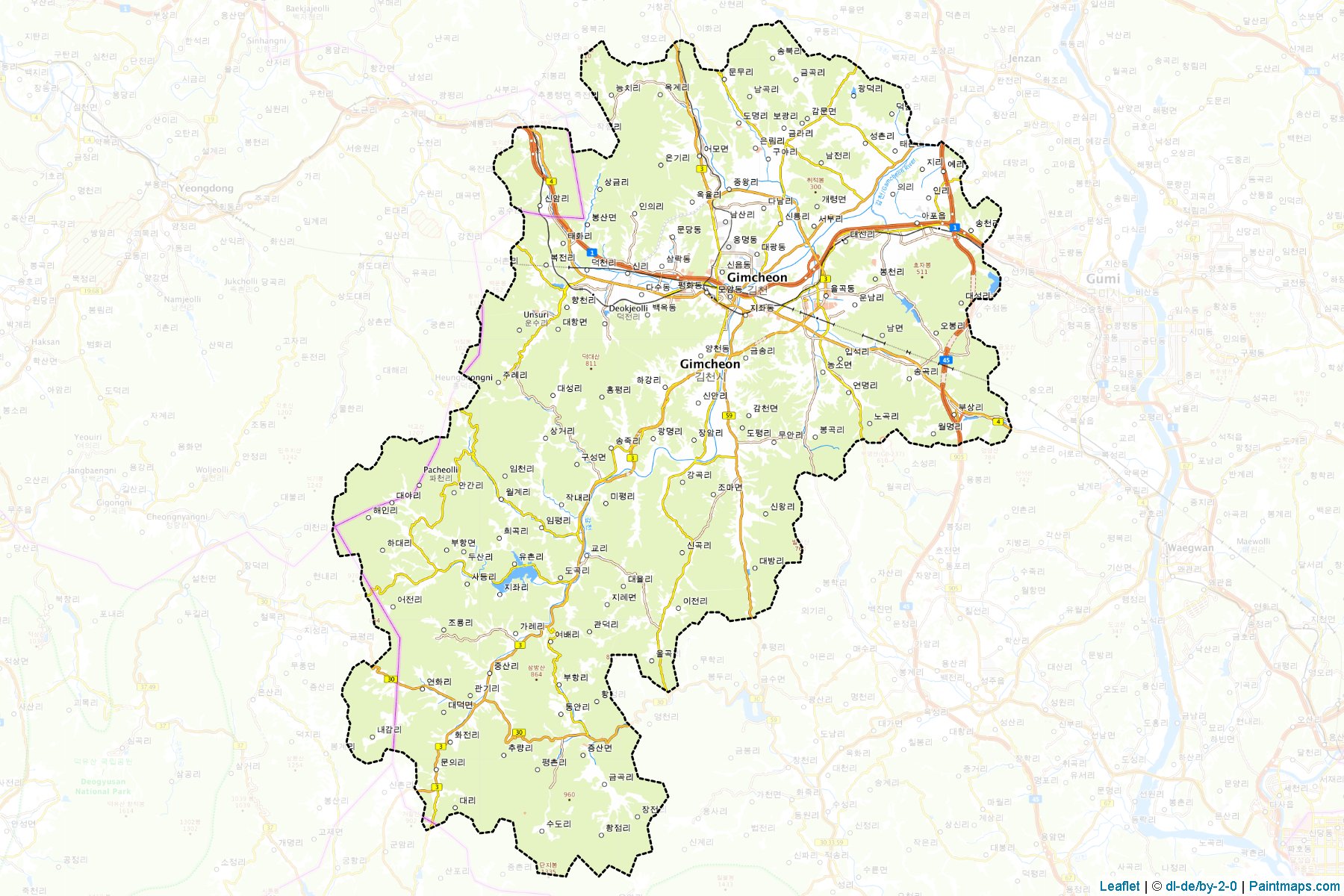 Muestras de recorte de mapas Gimcheon (North Gyeongsang)-1