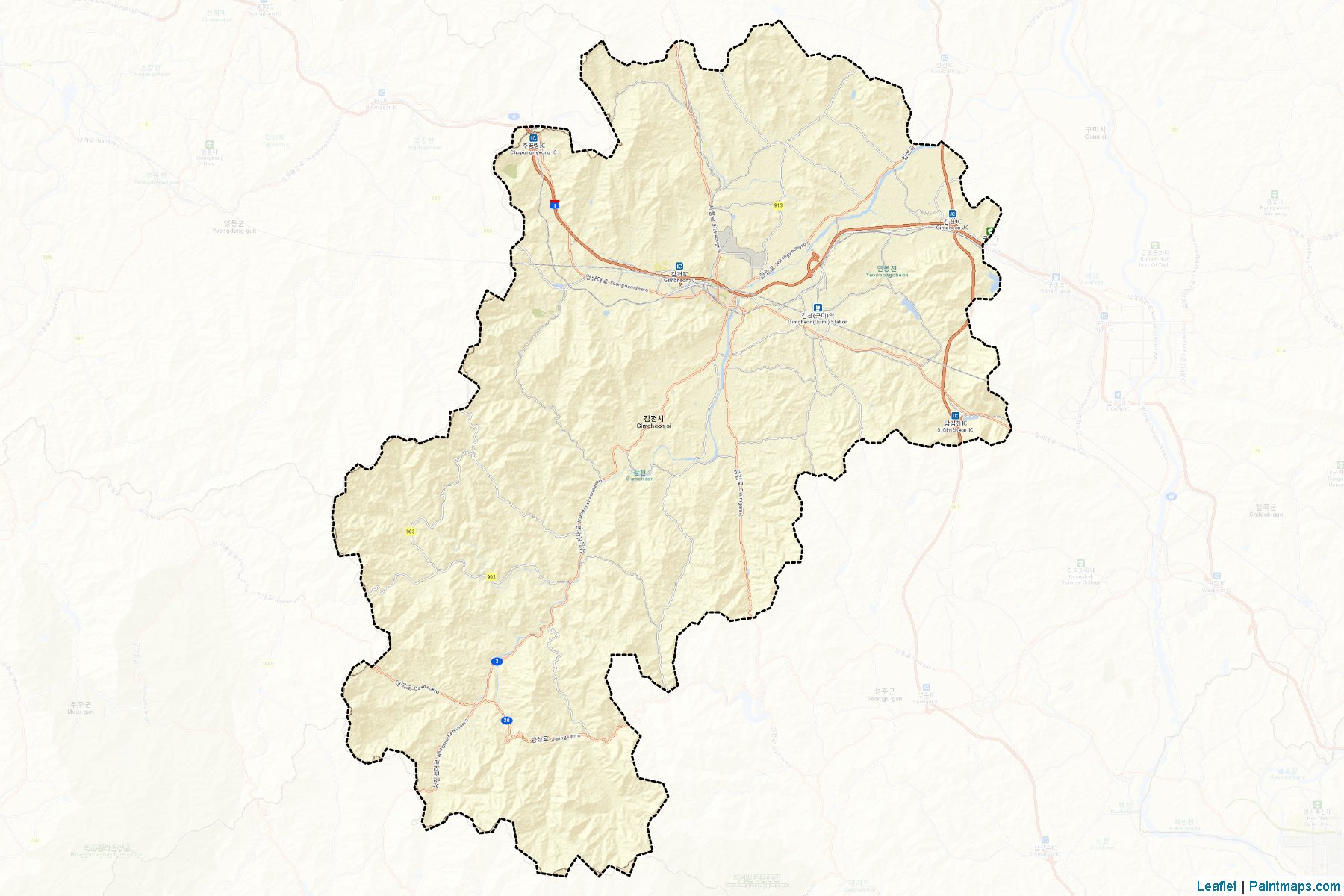 Muestras de recorte de mapas Gimcheon (North Gyeongsang)-2