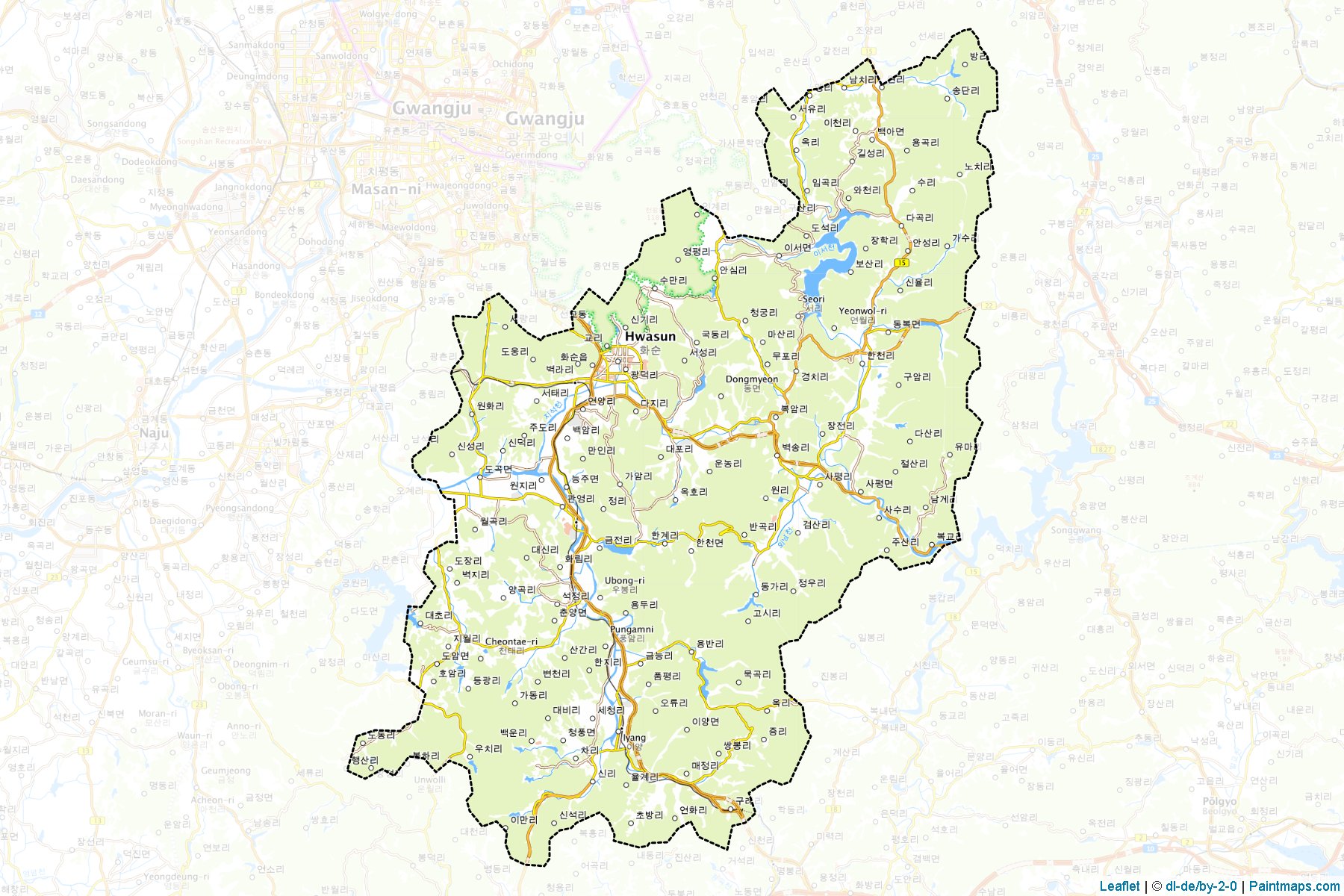 Muestras de recorte de mapas Hwasun (South Jeolla)-1